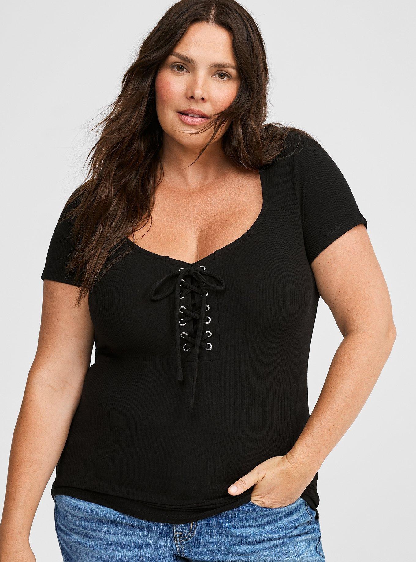 Super Soft Rib V-Neck Lace Up Top