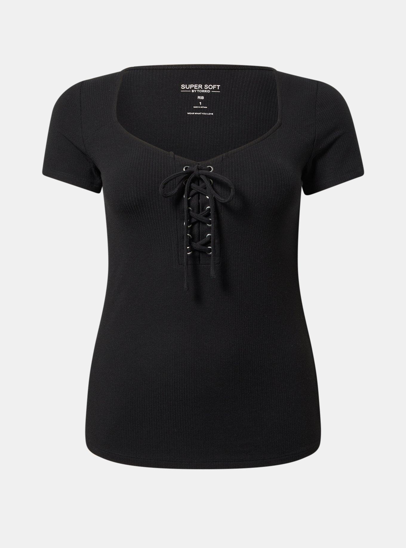 Super Soft Rib V-Neck Lace Up Top