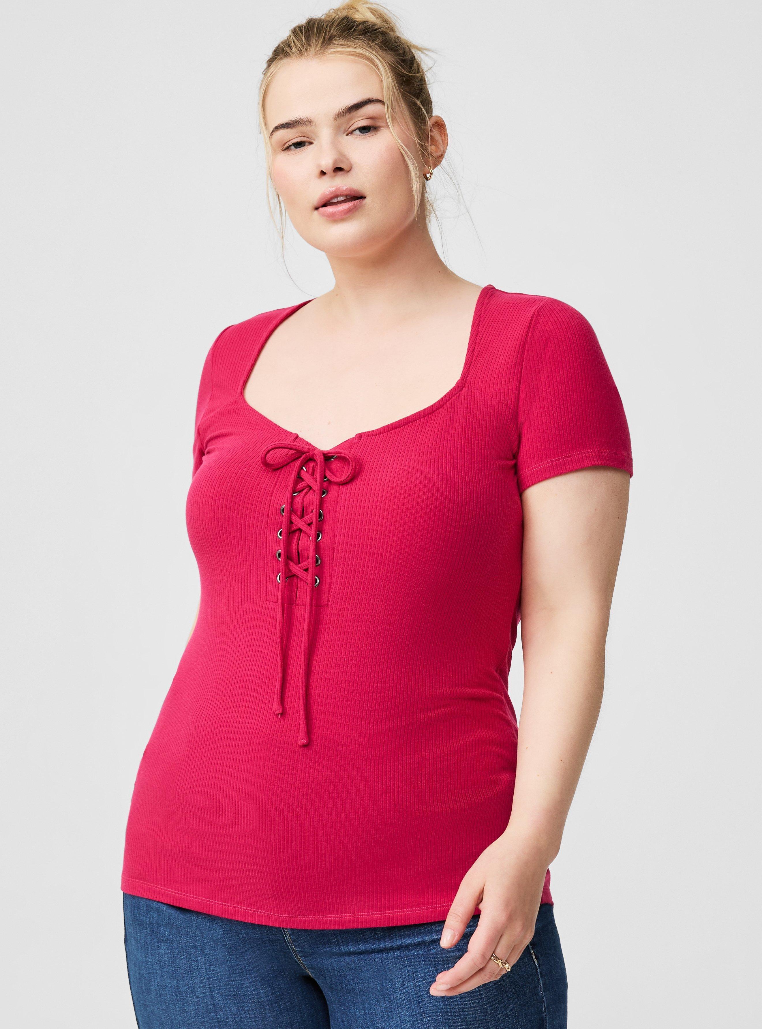 Super Soft Rib V-Neck Lace Up Top