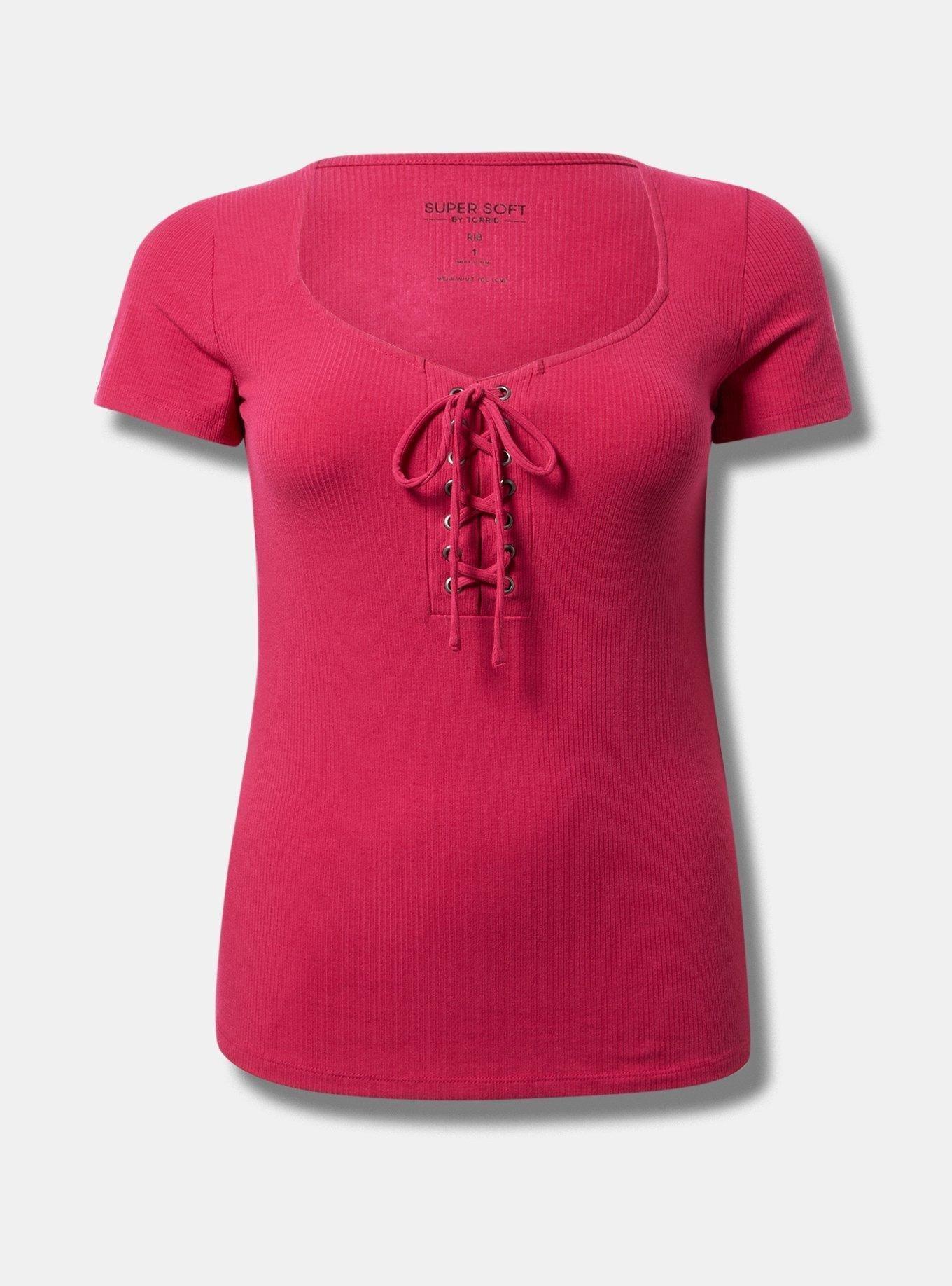 Super Soft Rib V-Neck Lace Up Top