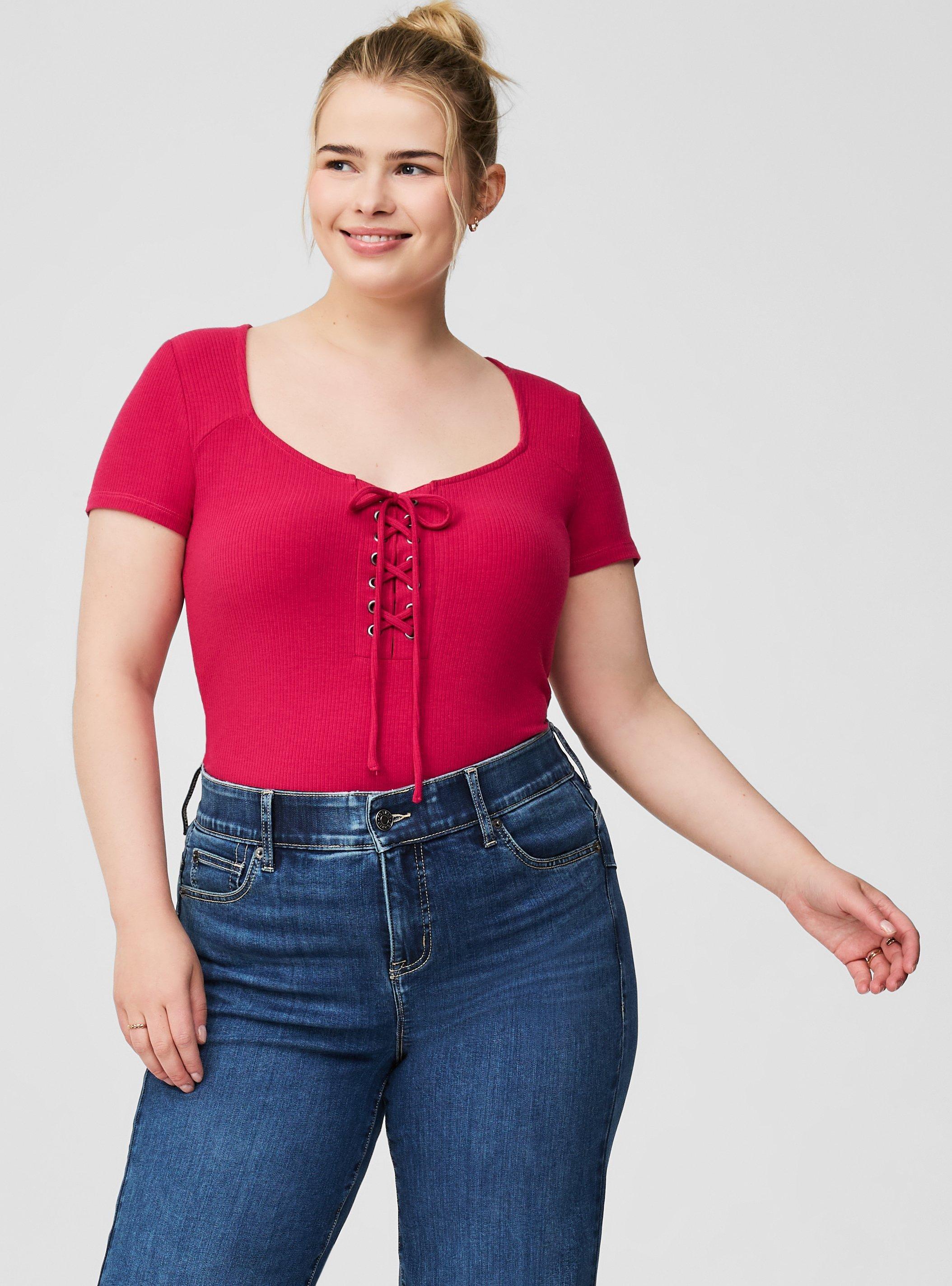 Super Soft Rib V-Neck Lace Up Top