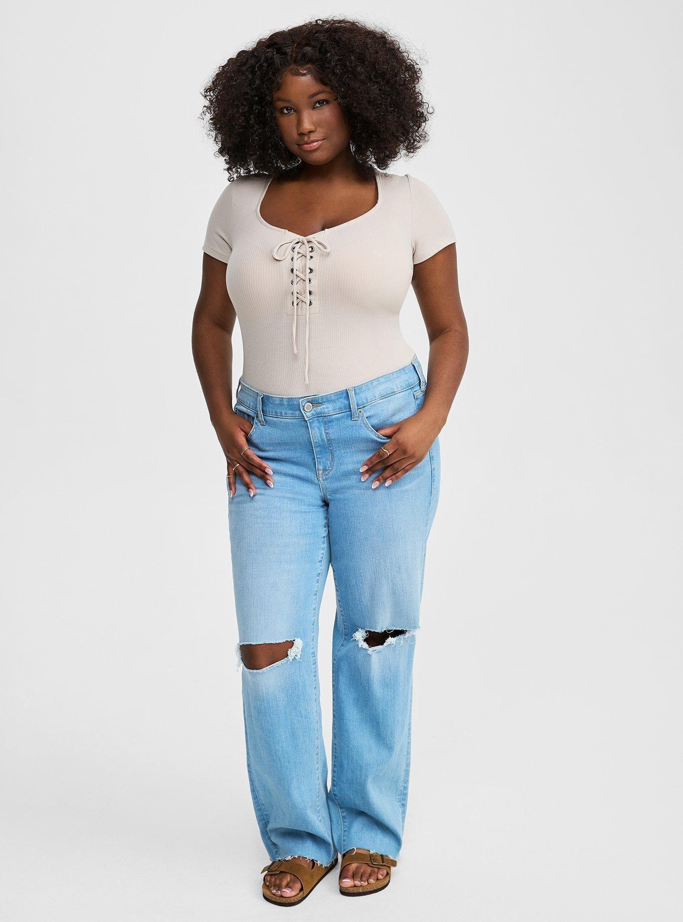 Super Soft Rib V-Neck Lace Up Top