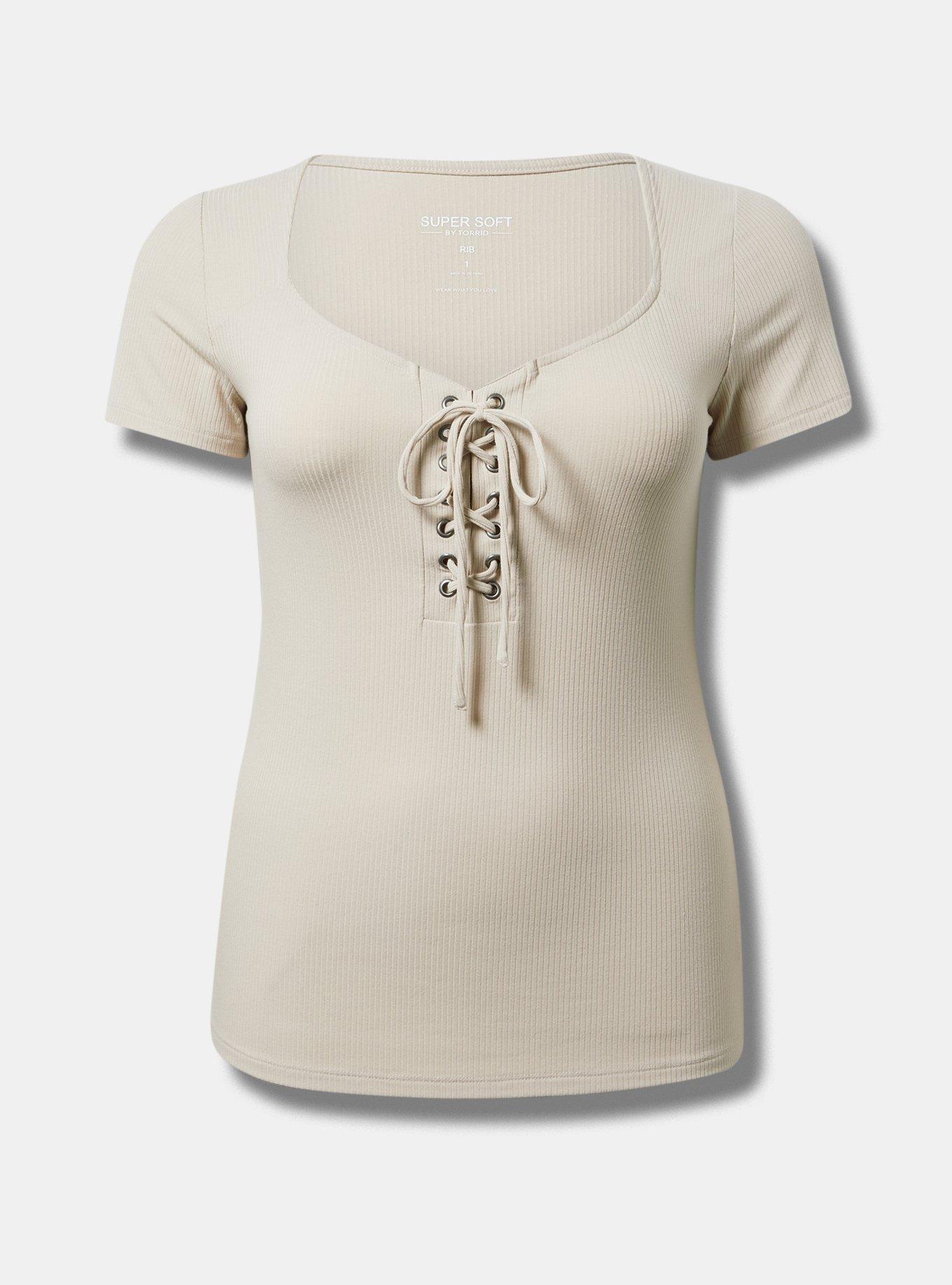 Super Soft Rib V-Neck Lace Up Top