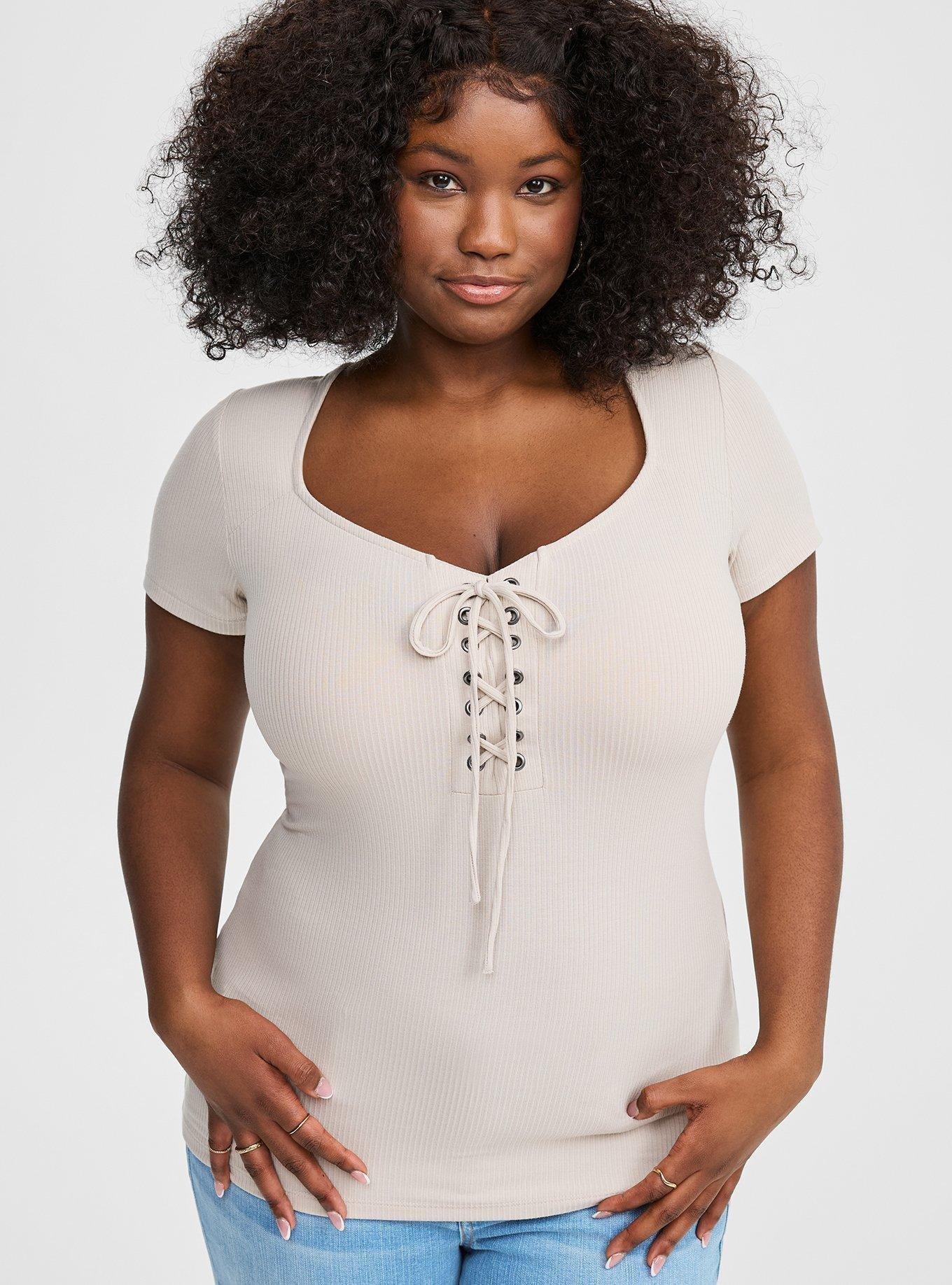 Super Soft Rib V-Neck Lace Up Top