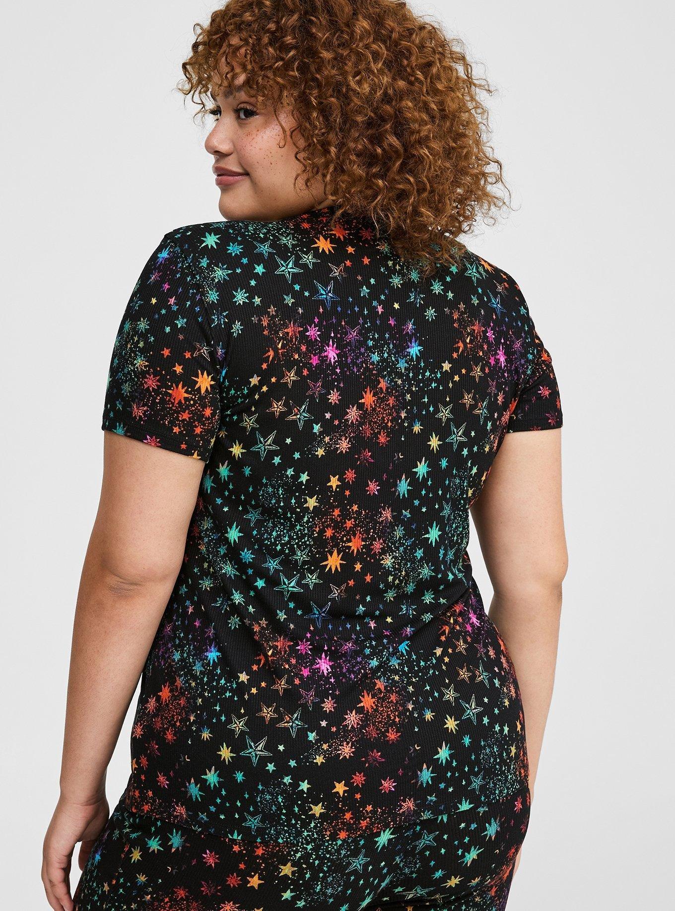 Super Soft Rib V-Neck Lace Sleep Tee, SOLAR STARS DEEP BLACK, alternate