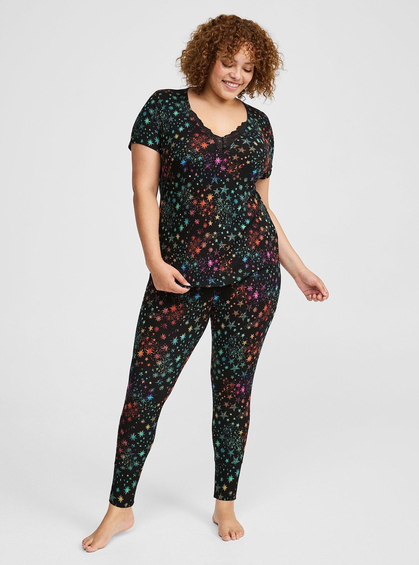 Super Soft Rib V-Neck Lace Sleep Tee, SOLAR STARS DEEP BLACK, alternate