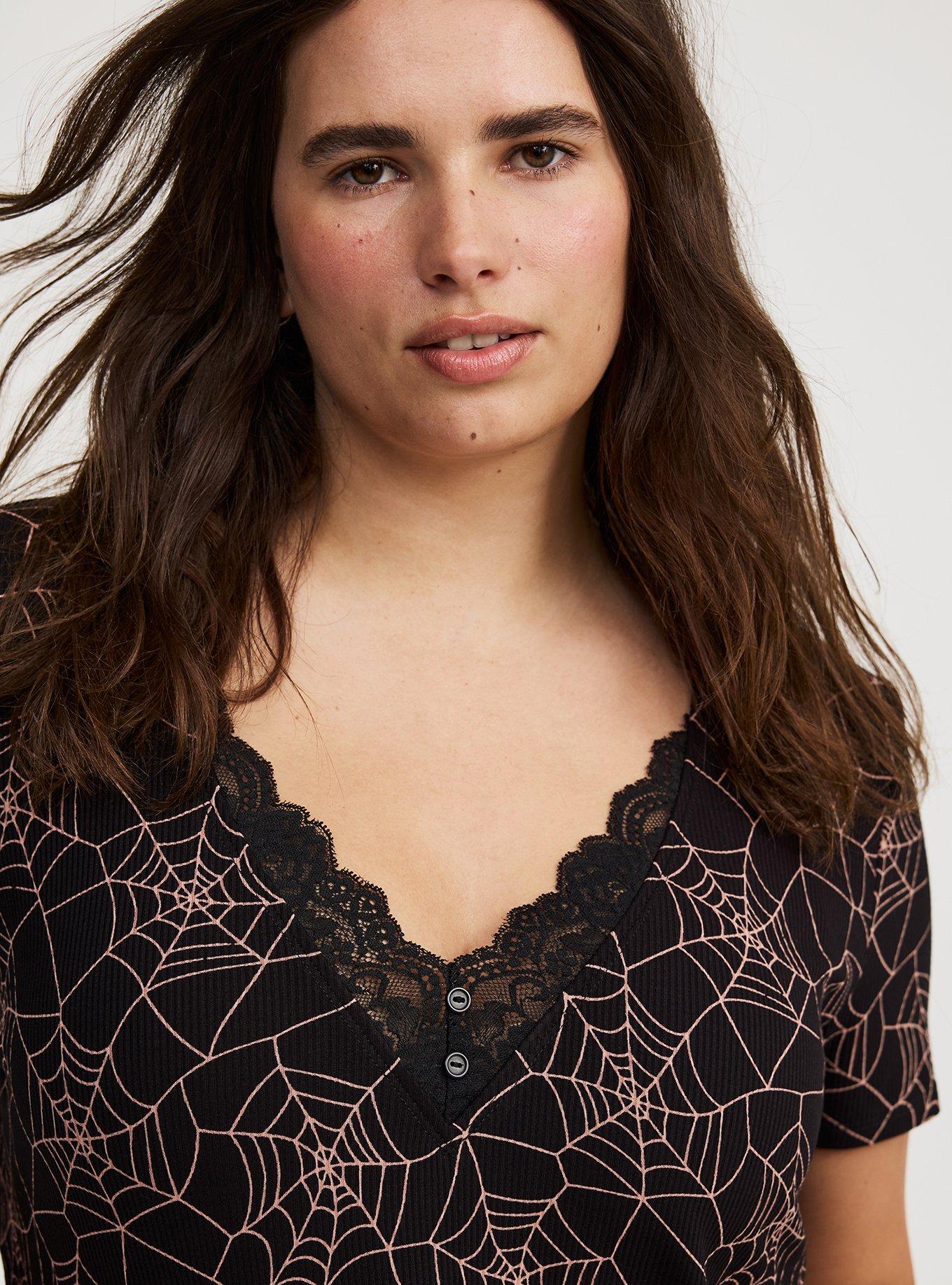 Super Soft Rib V-Neck Lace Sleep Tee
