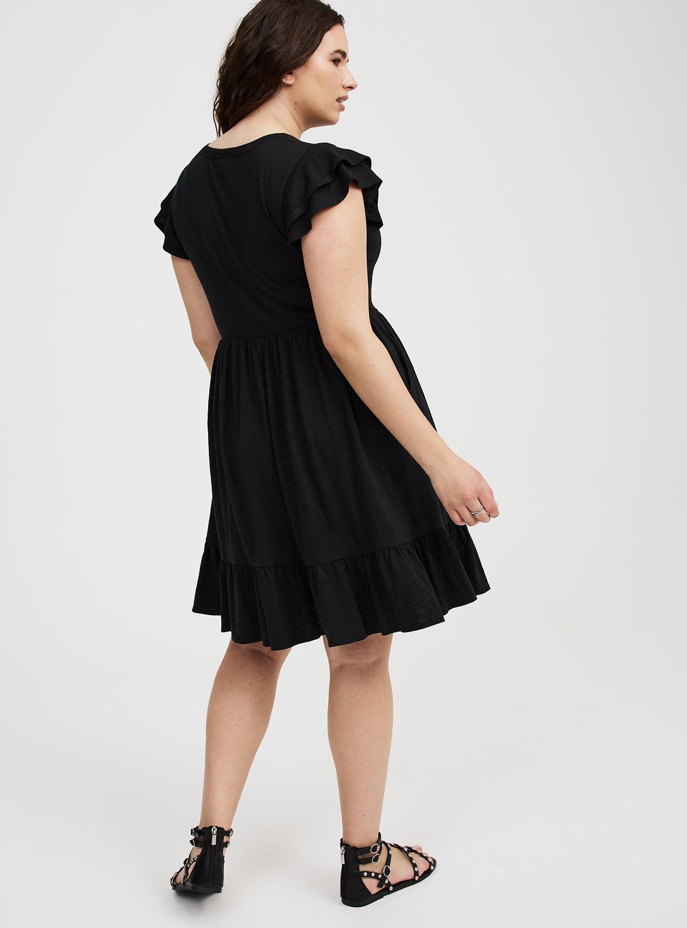 Mini Vintage Slub Double Ruffle Sleeve Dress