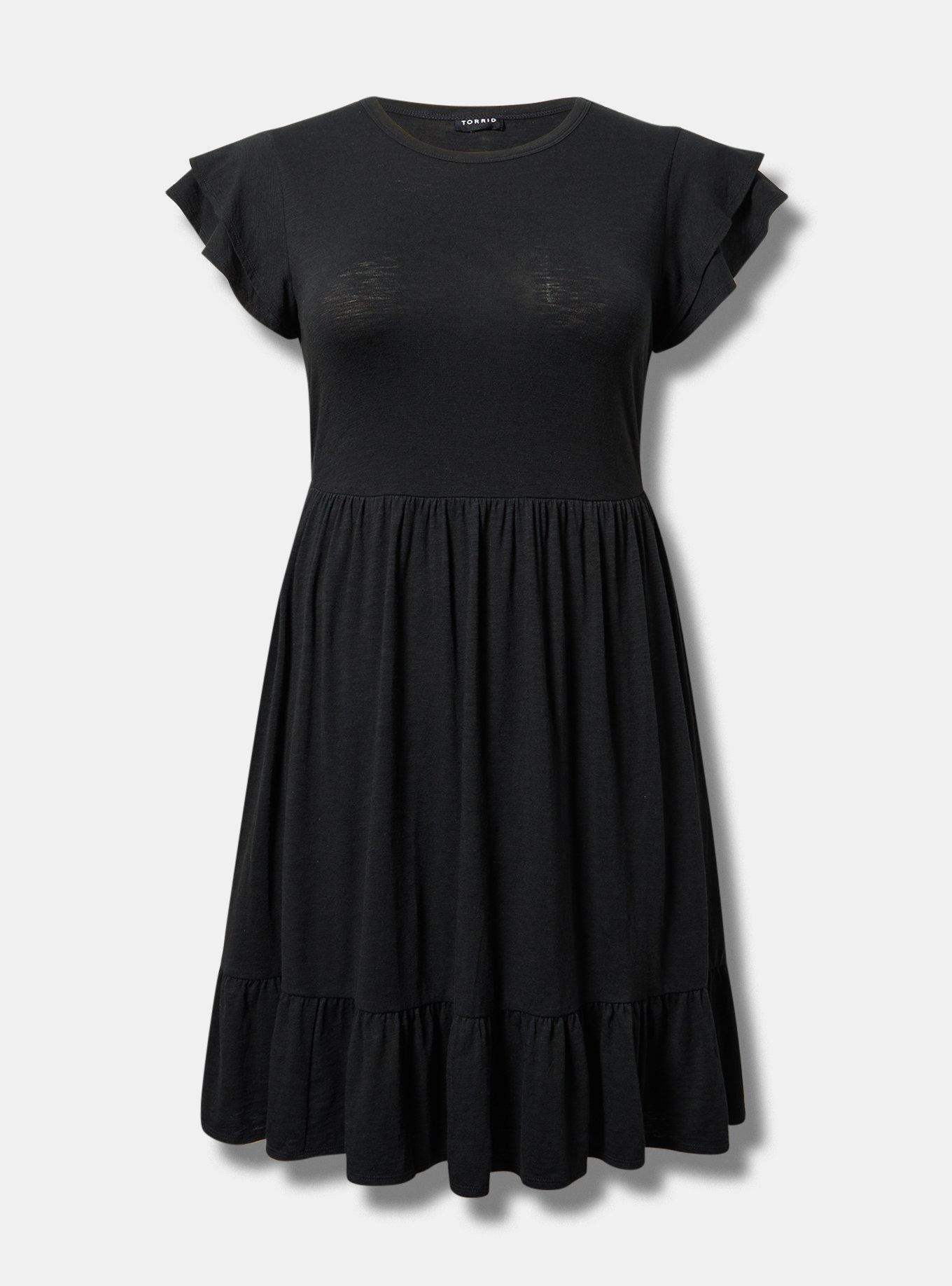 Mini Vintage Slub Double Ruffle Sleeve Dress