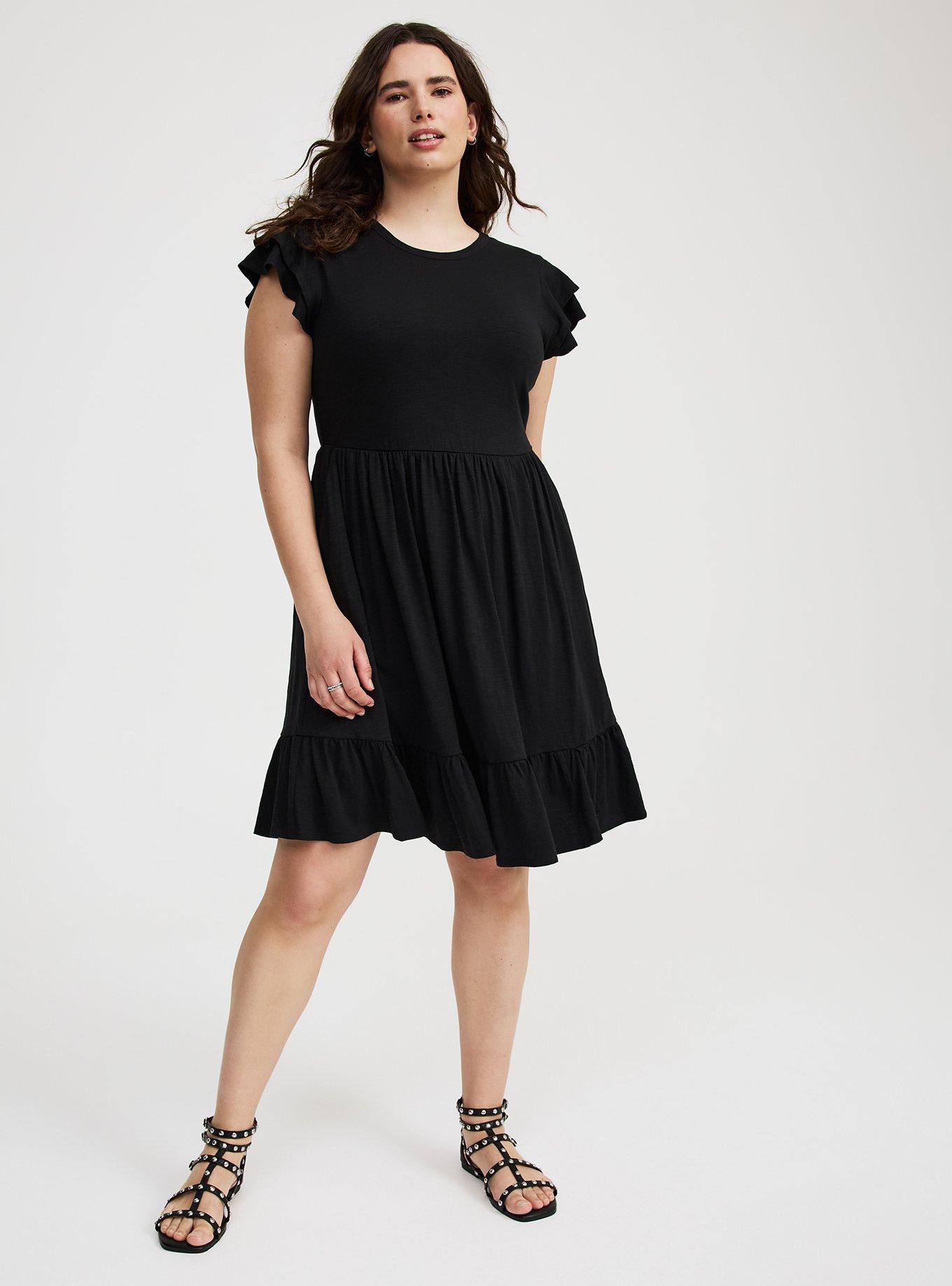 Mini Vintage Slub Double Ruffle Sleeve Dress