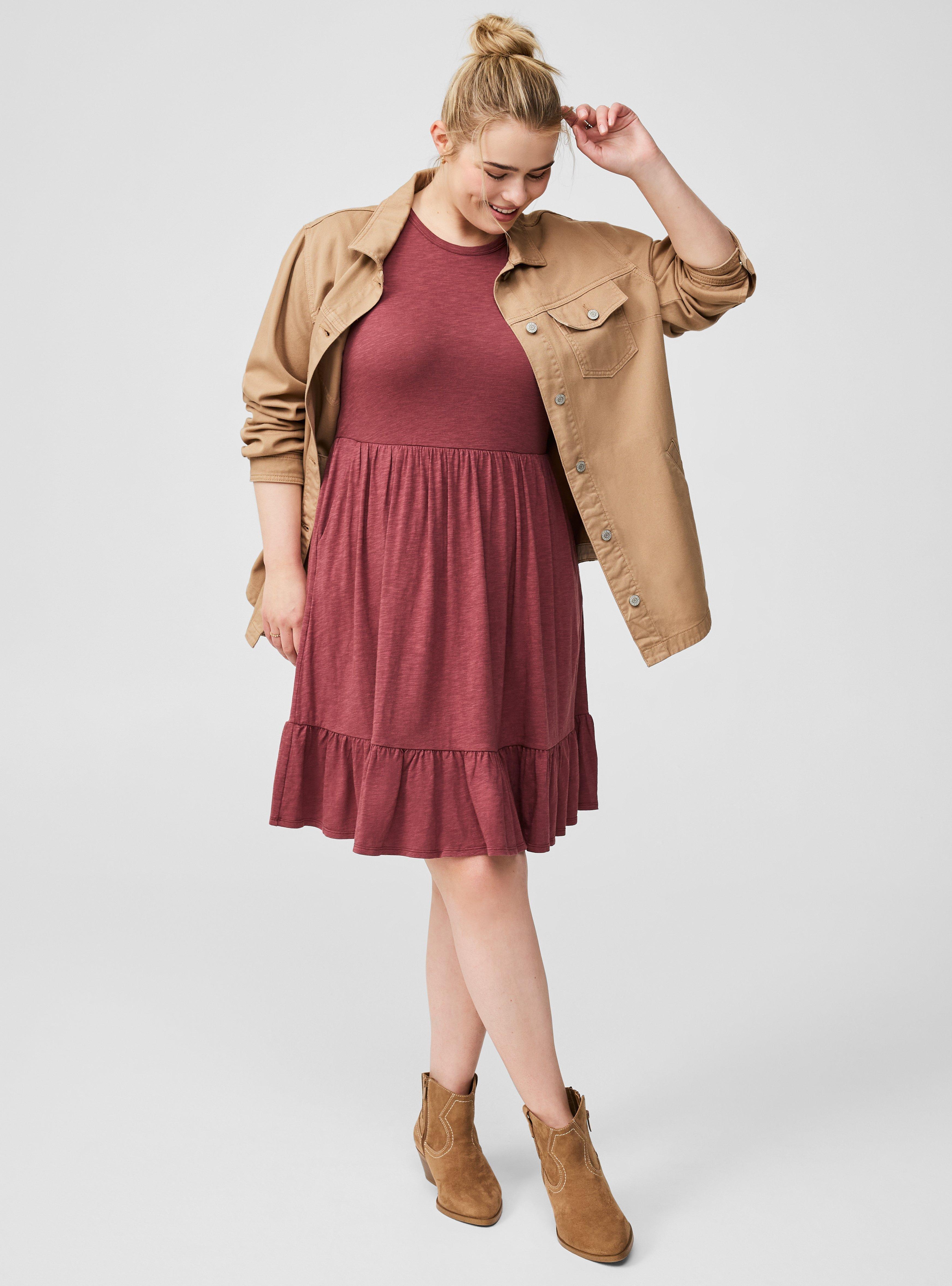 Plus Size Mini Vintage Slub Double Ruffle Sleeve Dress Torrid