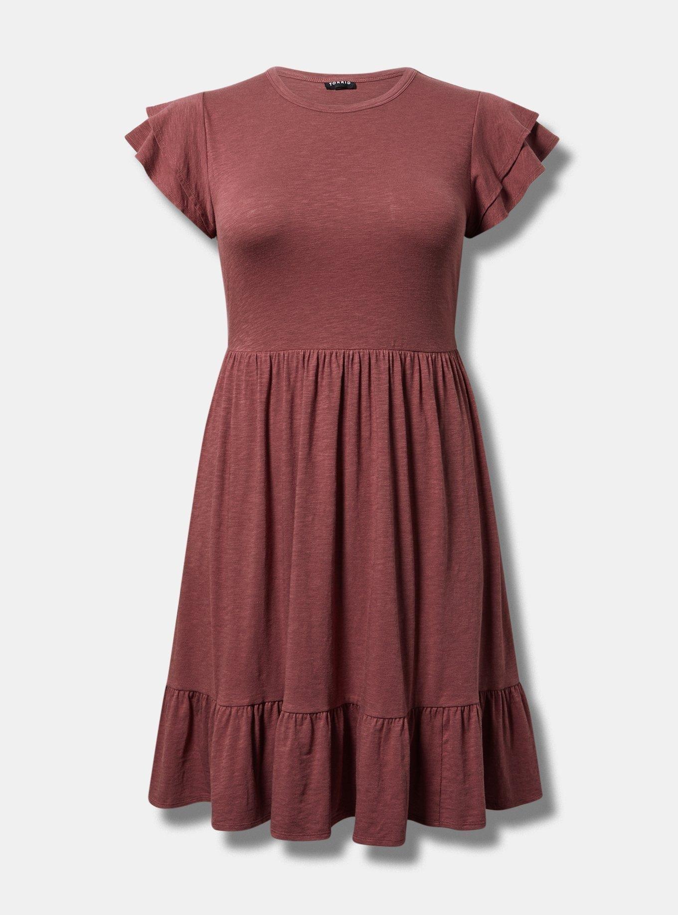 Mini Vintage Slub Double Ruffle Sleeve Dress