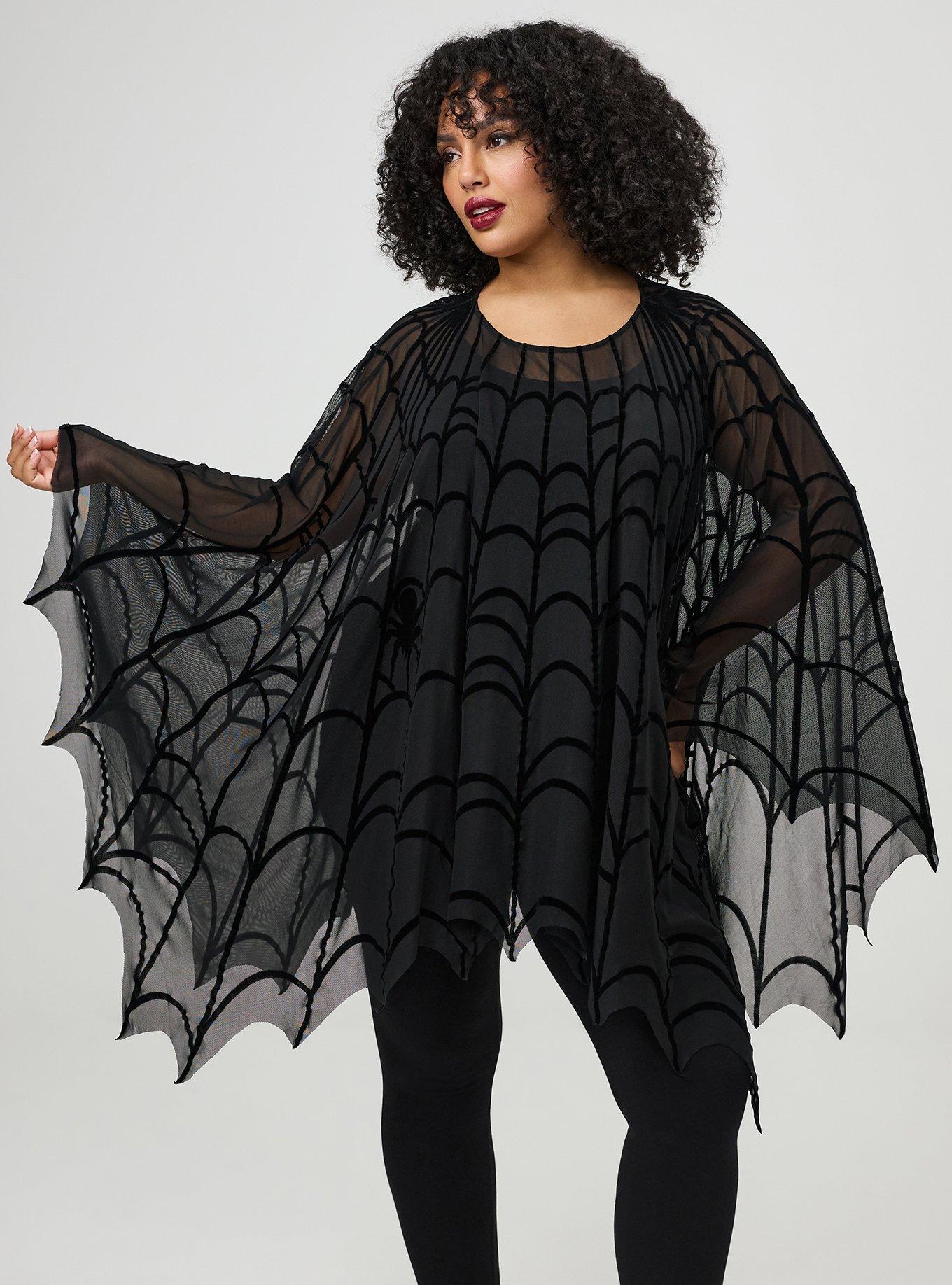 Spiderweb Mesh Poncho, DEEP BLACK, hi-res