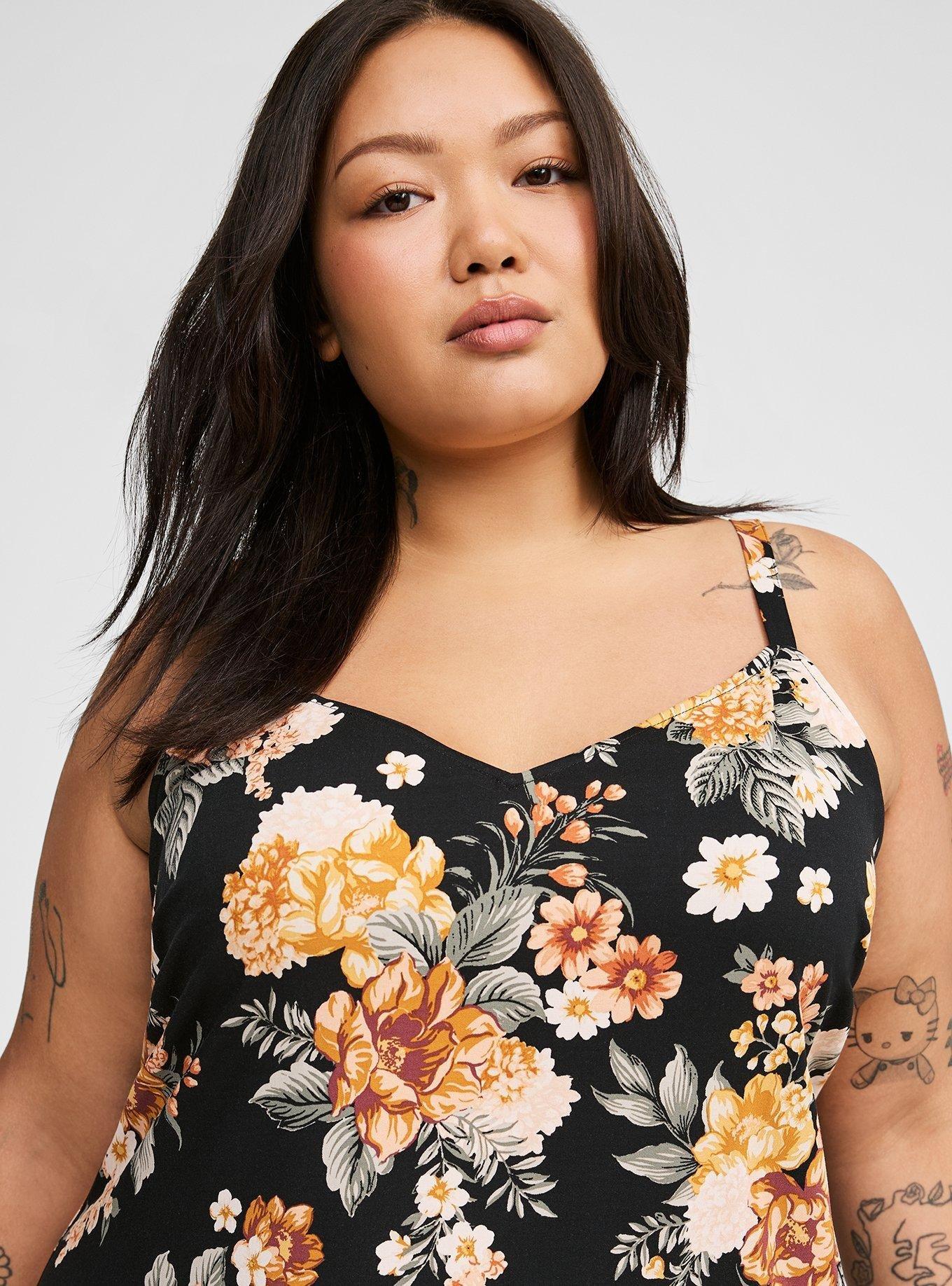 Mini Stretch Challis Slip Dress, GOLDEN ROSES FLORAL DEEP BLACK, alternate