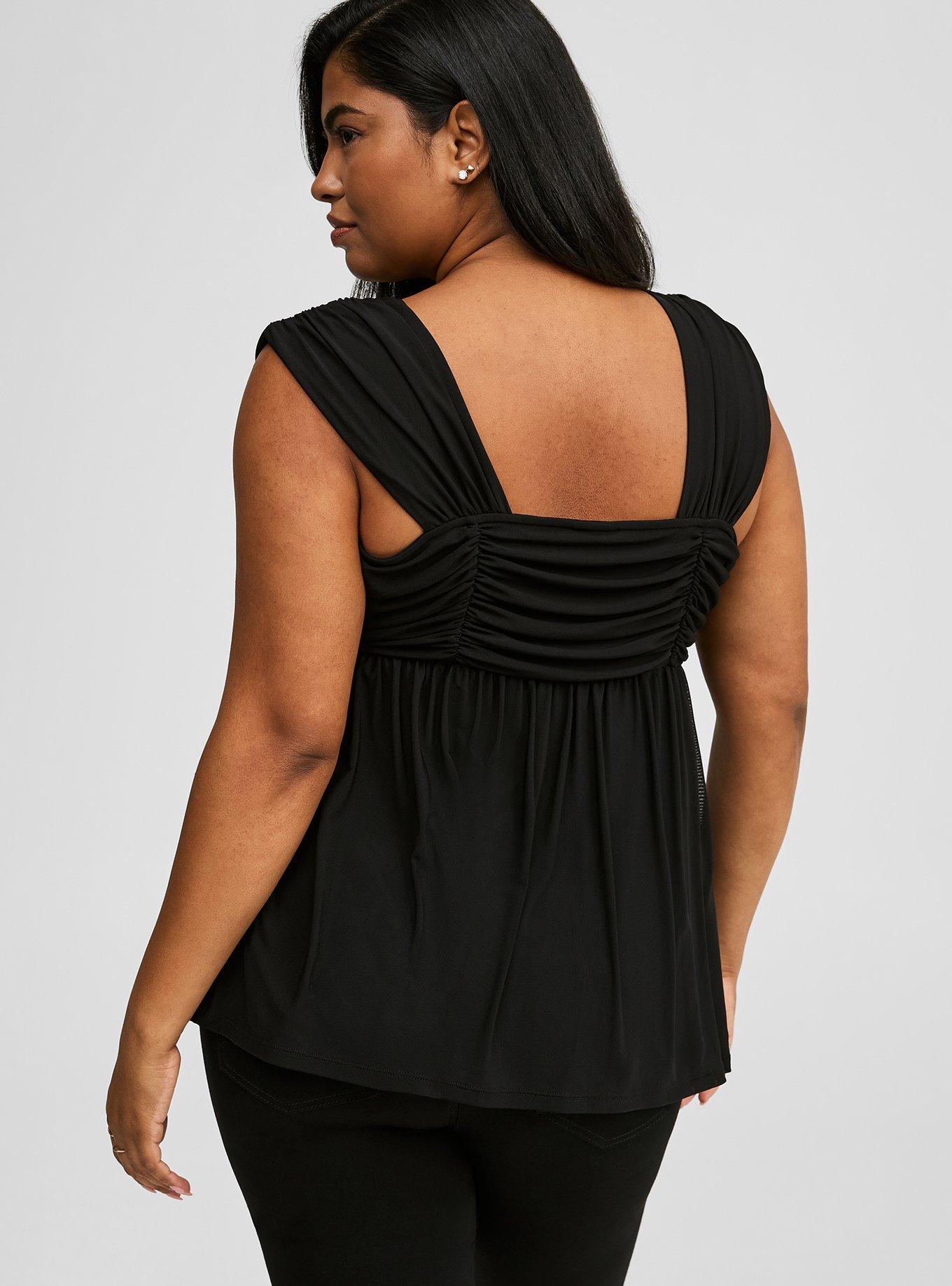 Stretch Mesh Square Neck Shirred Peplum