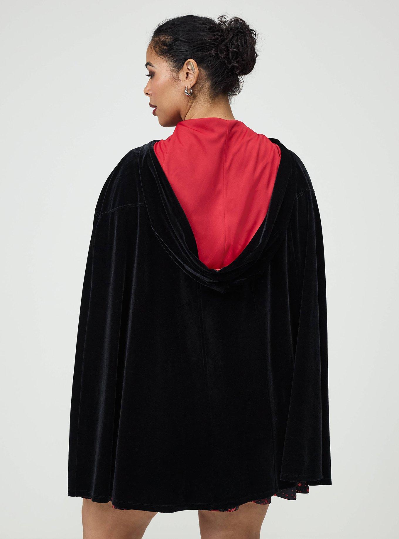 Halloween Velvet Short Cloak, DEEP BLACK RED, alternate