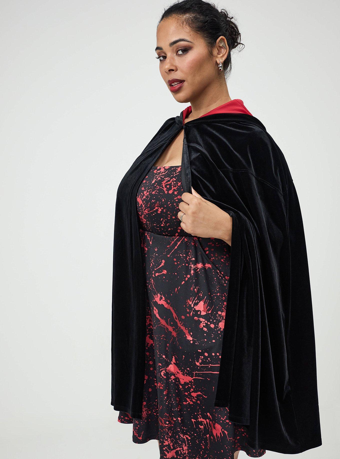 Halloween Velvet Short Cloak, DEEP BLACK RED, alternate