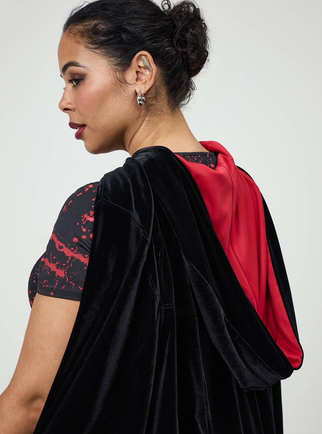 Halloween Velvet Short Cloak, DEEP BLACK RED, alternate