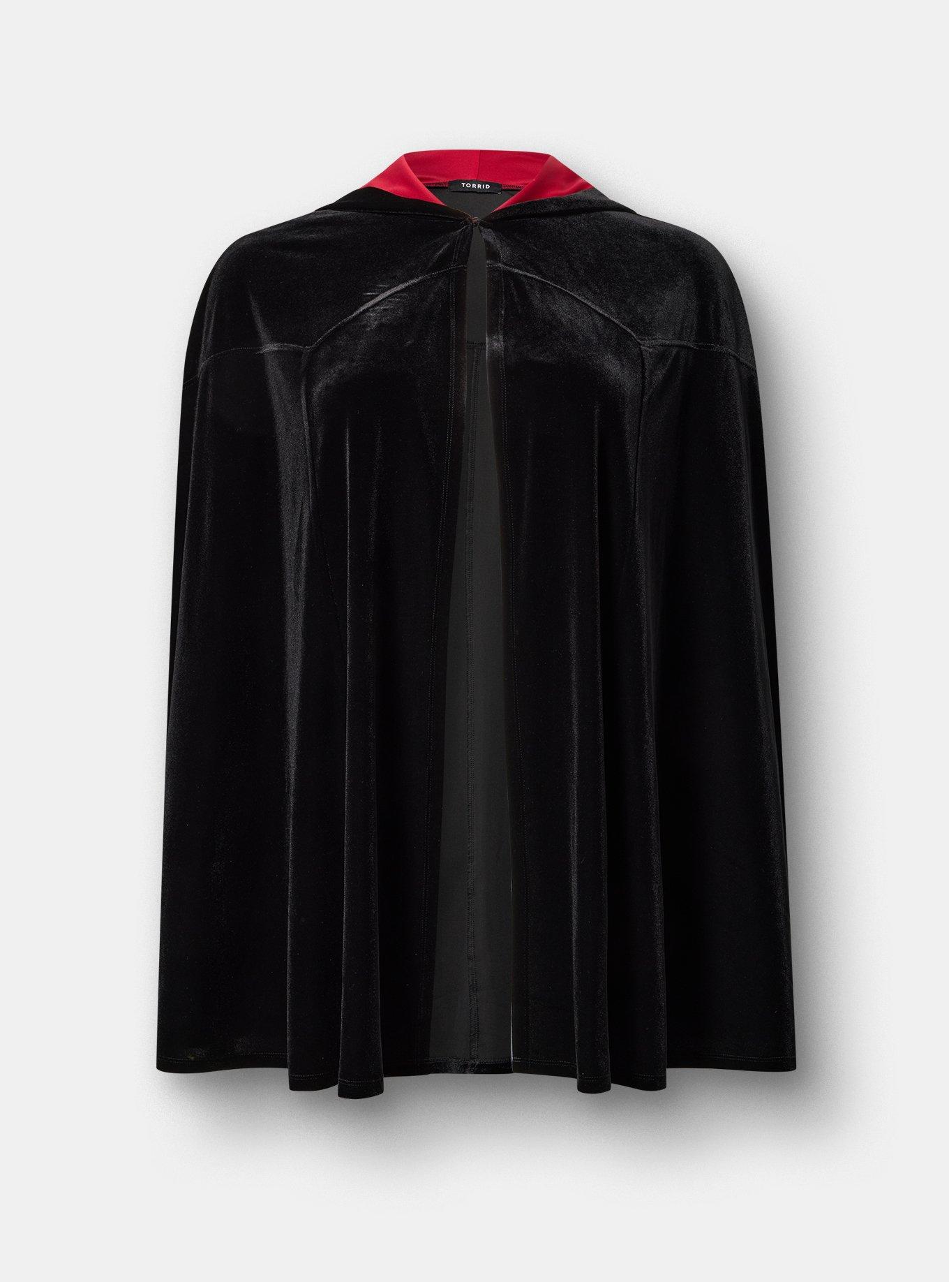 Halloween Velvet Short Cloak, DEEP BLACK RED, hi-res