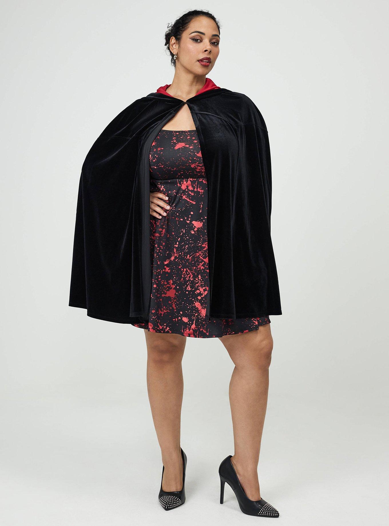 Halloween Velvet Short Cloak, DEEP BLACK RED, hi-res