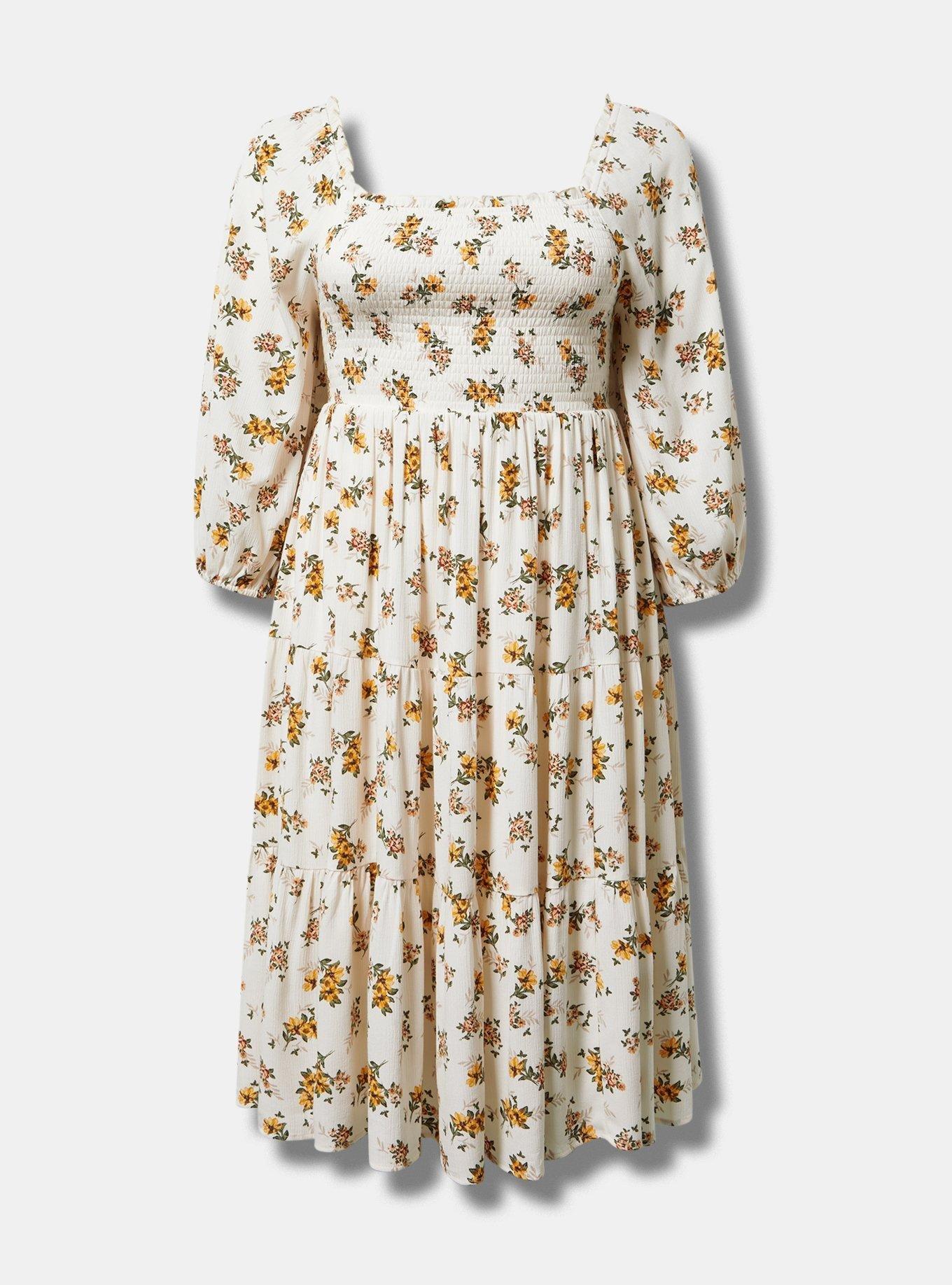 knee length dresses for ladies Womens 3/4 Sleeve Midi Dress Mosaic Leaves Print main image 1
