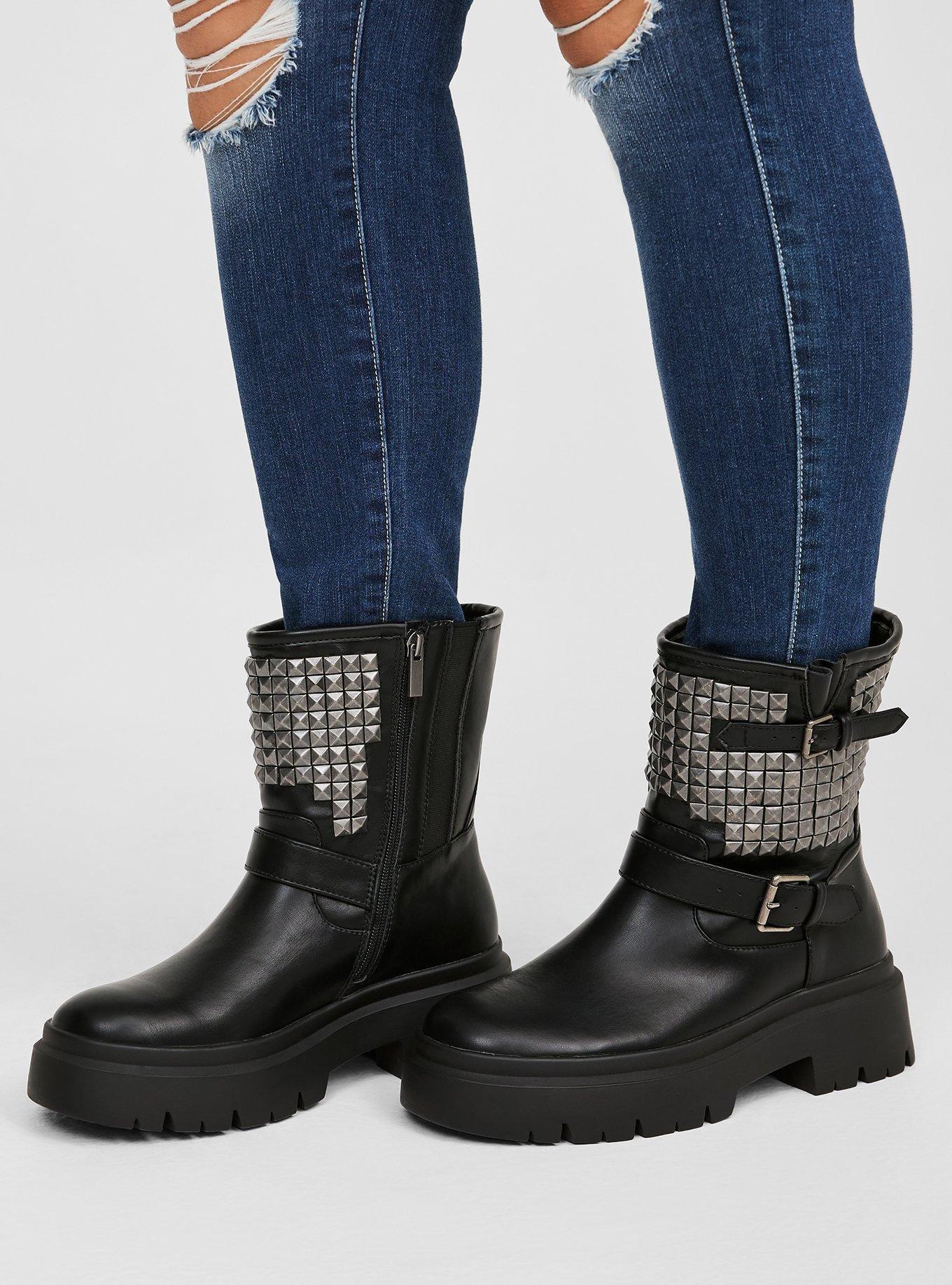 Studded Moto Bootie (WW), BLACK, alternate