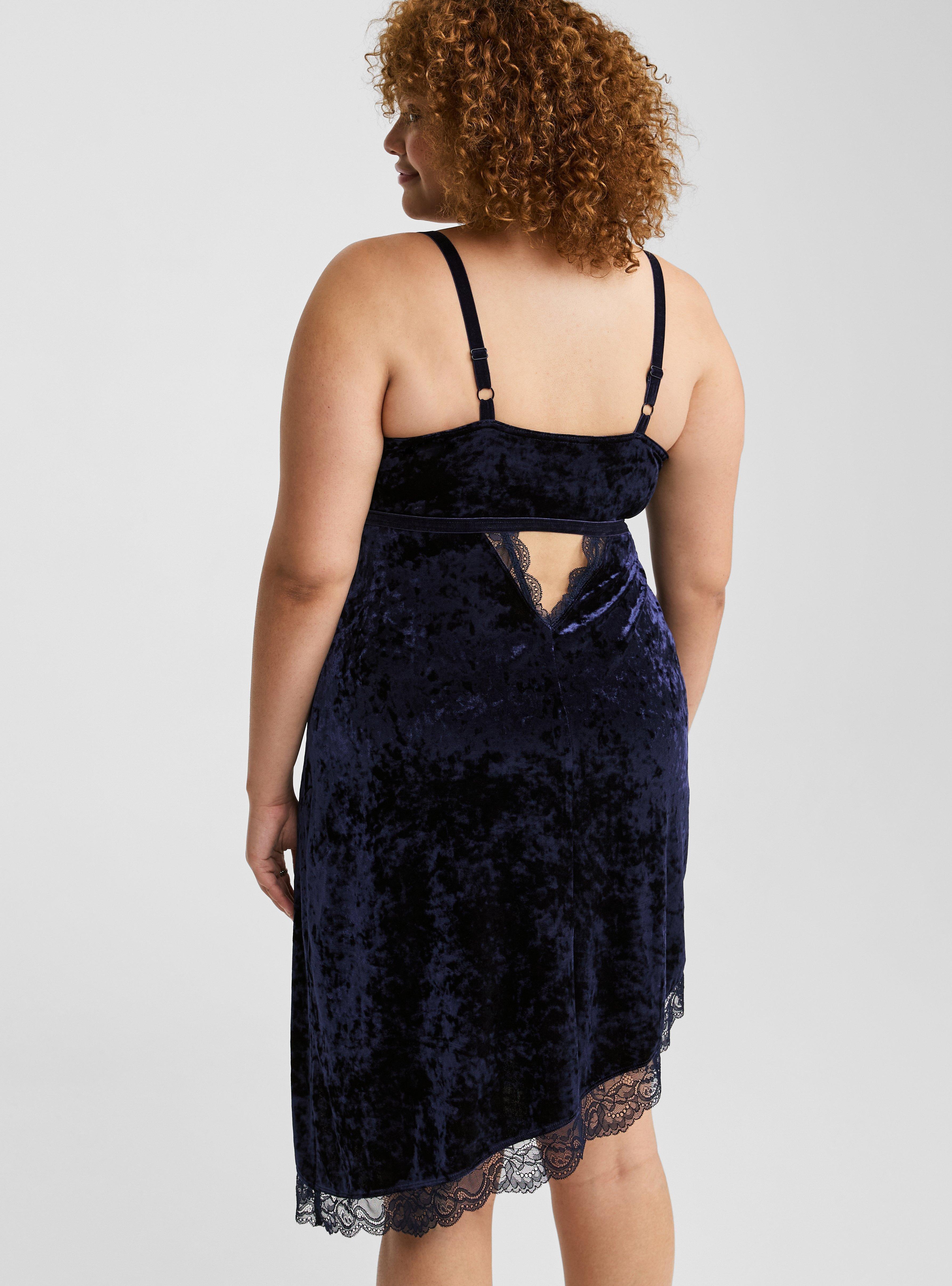 Velour Lace Asymmetrical Slip Dress, NIGHT BLUE, alternate