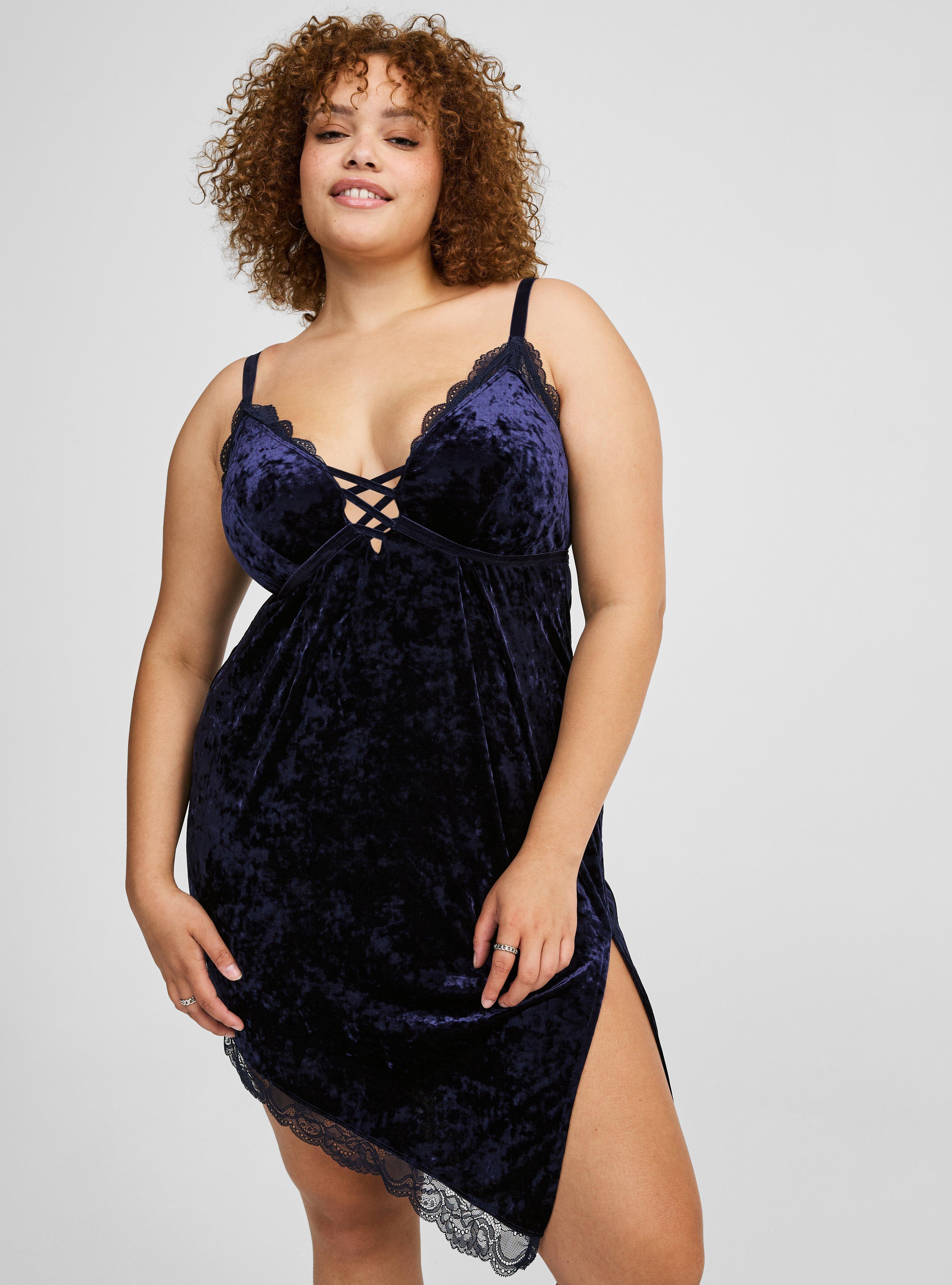 Plus Size - Velour Lace Asymmetrical Lingerie Slip - Torrid