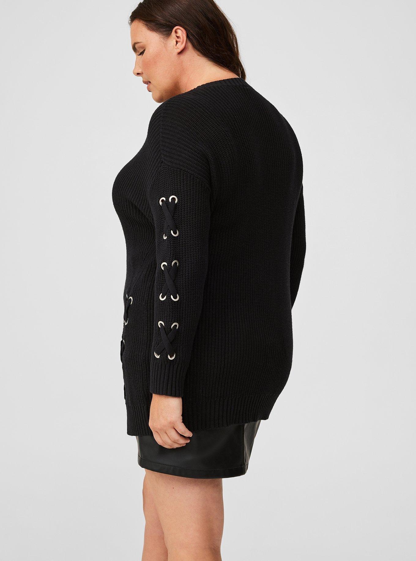 Lace Up Sweater, DEEP BLACK, alternate