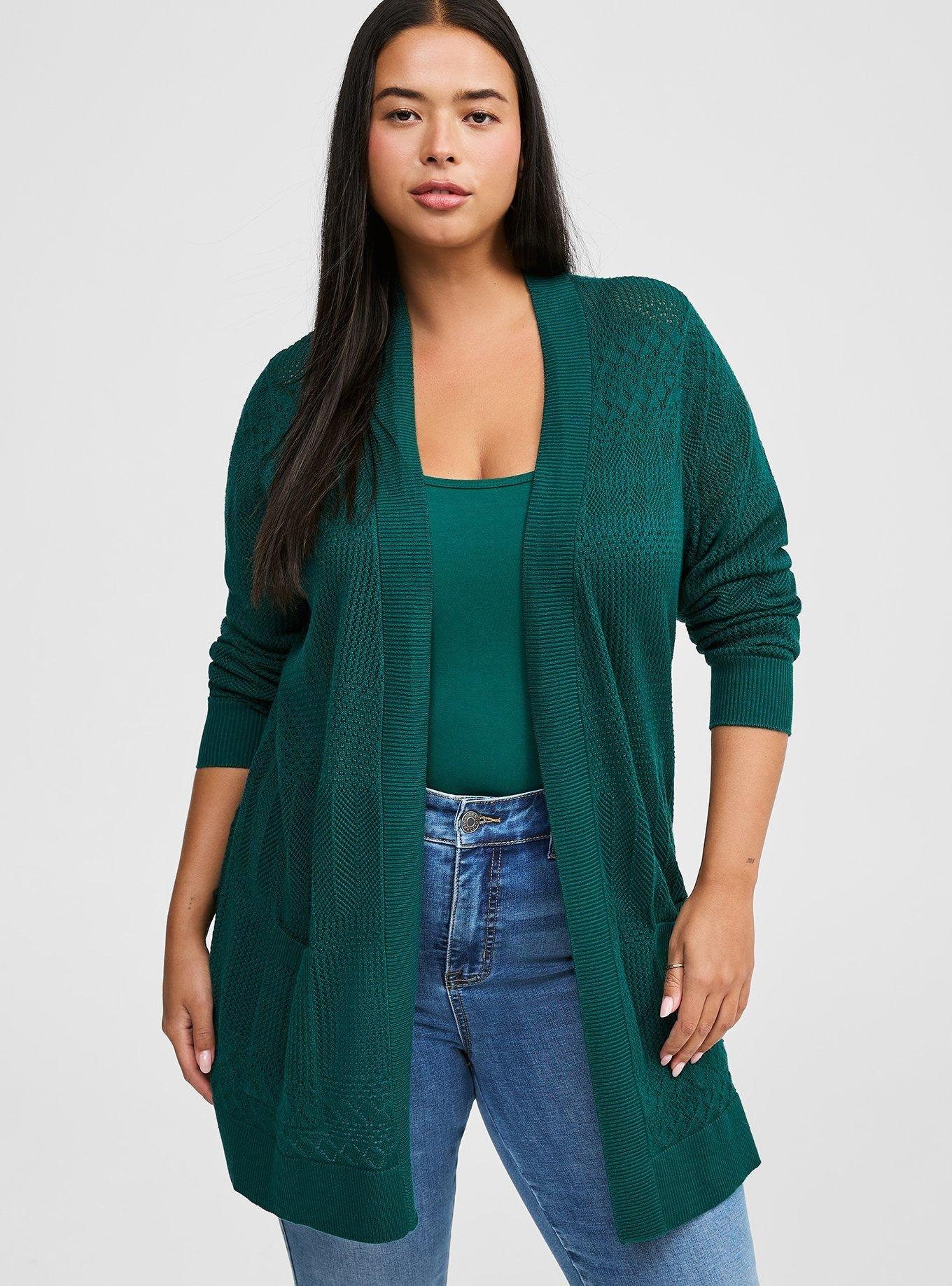 Pointelle Longline Cardigan Sweater