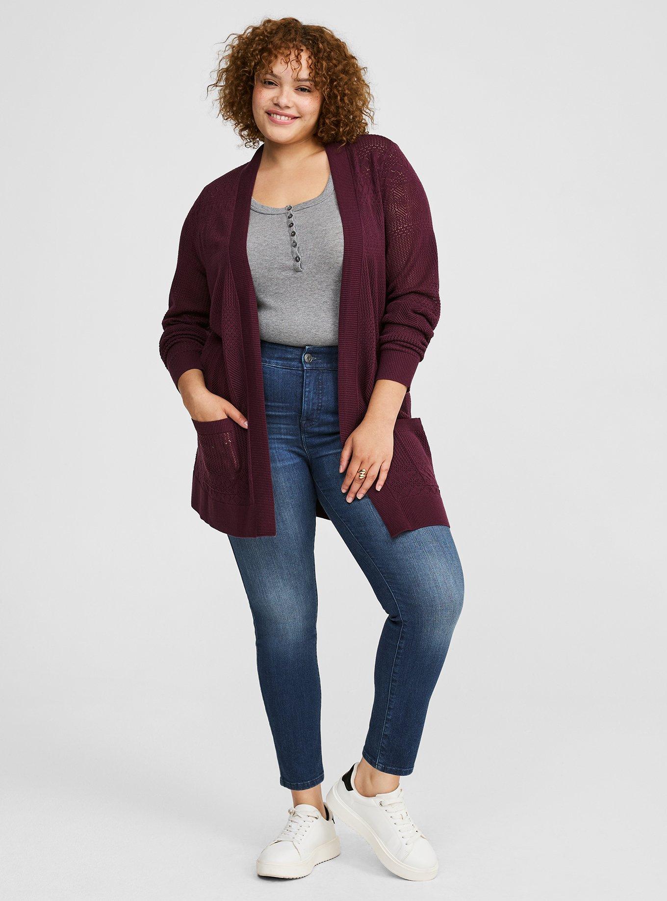 Pointelle Longline Cardigan Sweater