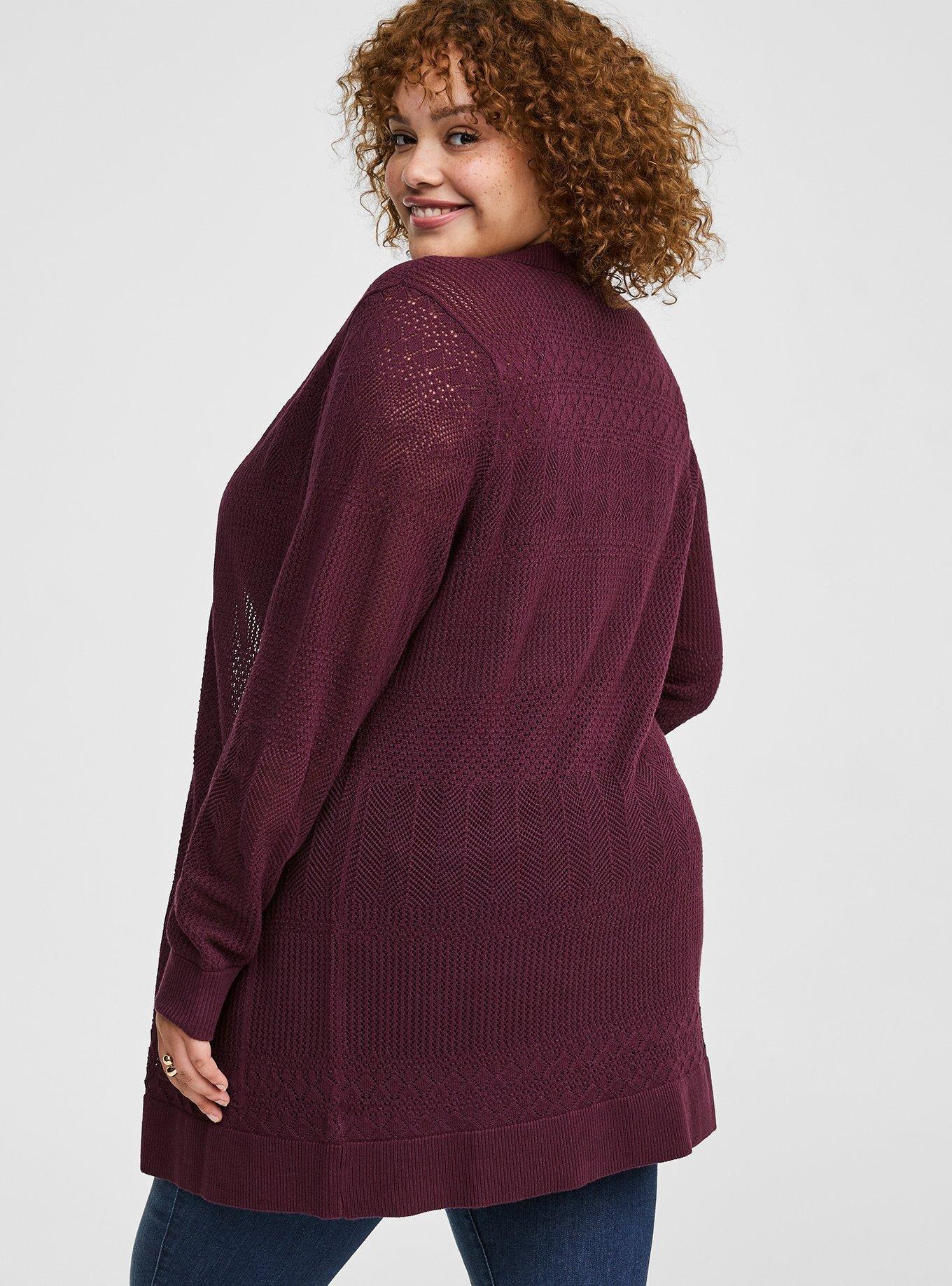 Pointelle Longline Cardigan Sweater