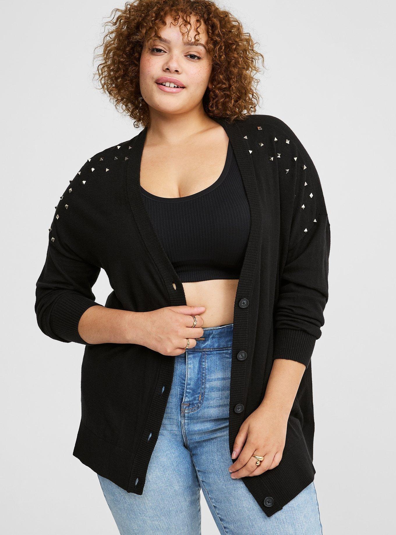 Cotton Boyfriend Studded Drop Shoulder Cardigan