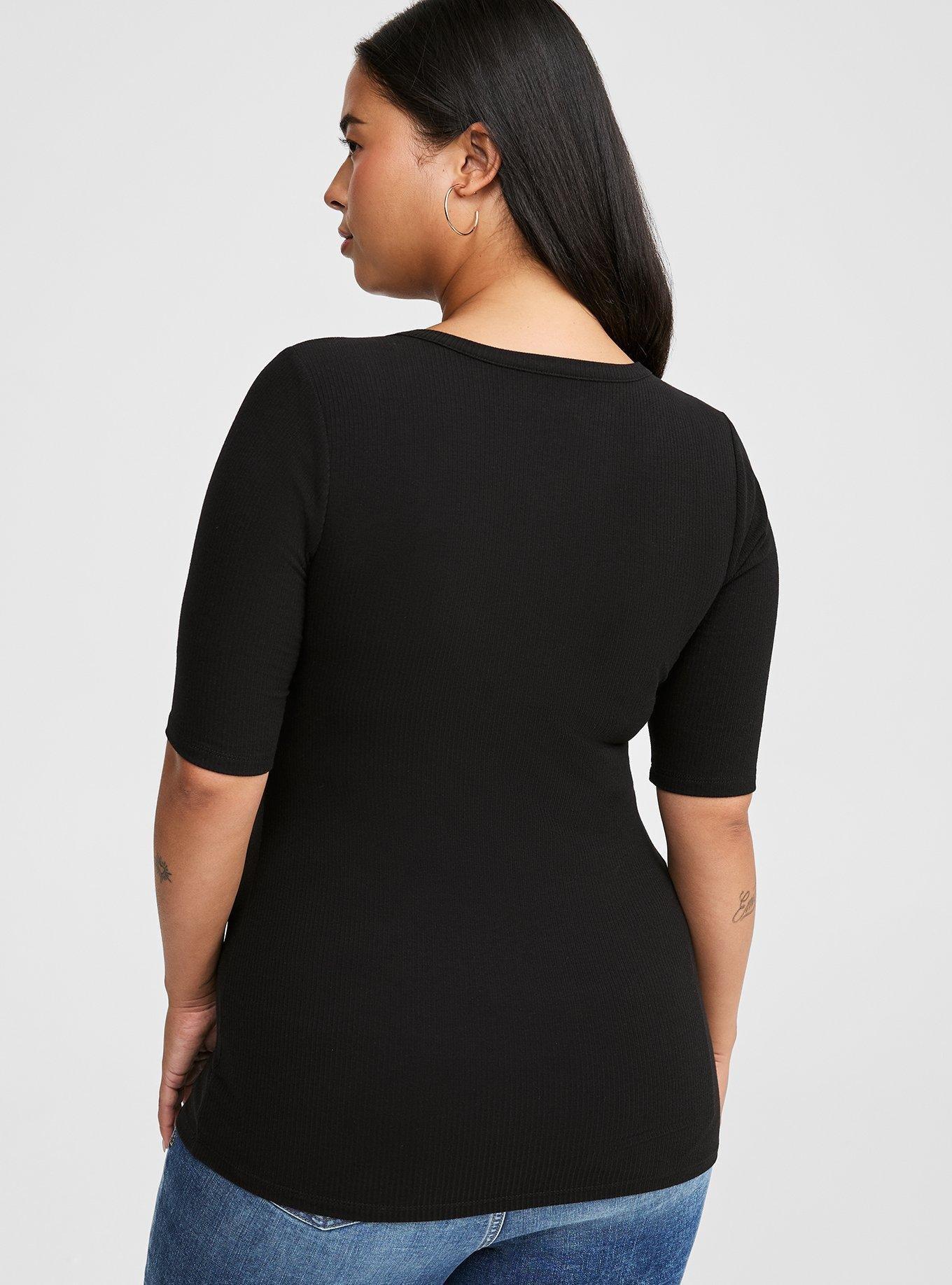 Super Soft Rib Notch Neck Elbow Sleeve Top