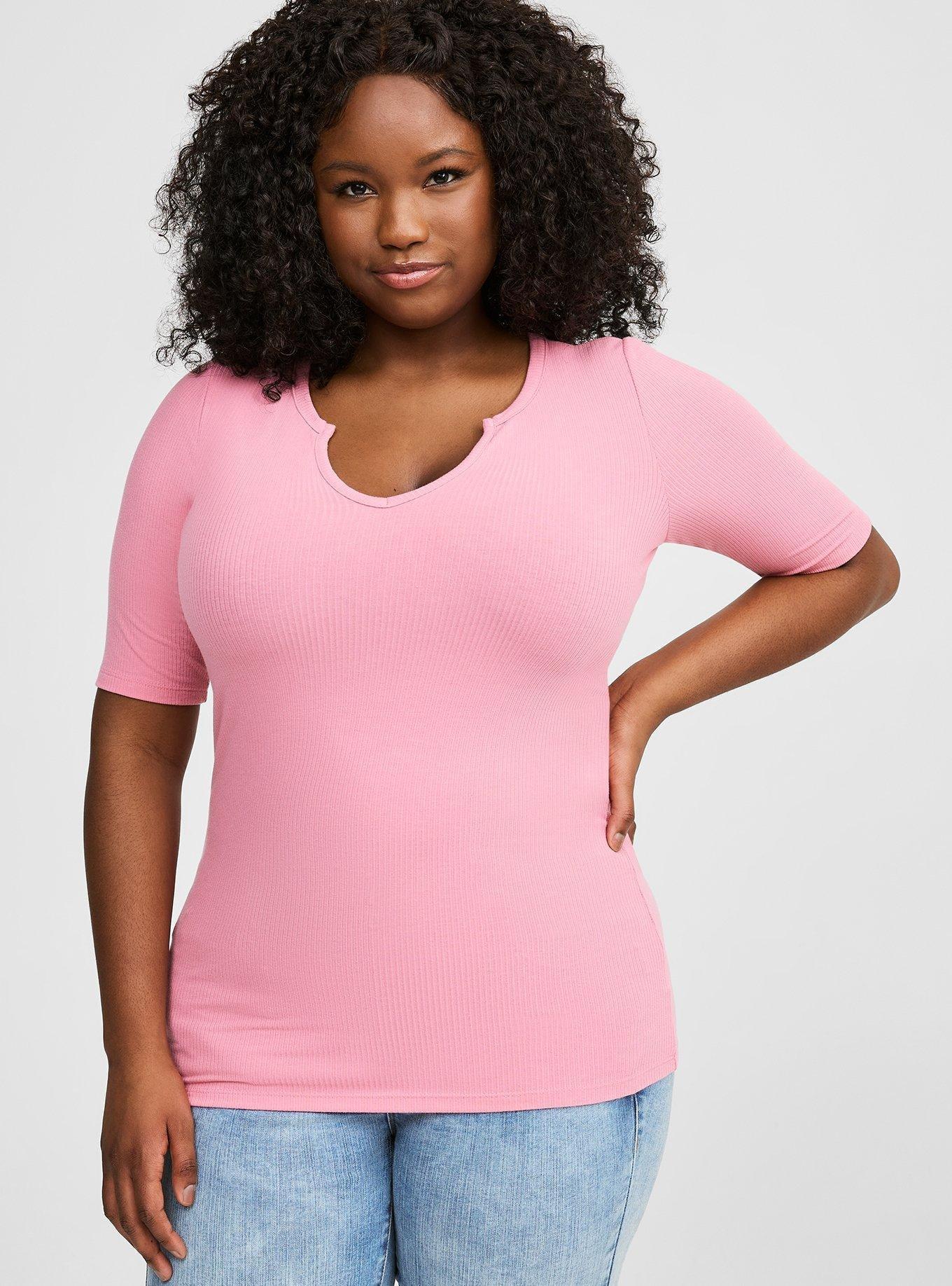 Super Soft Rib Notch Neck Elbow Sleeve Top