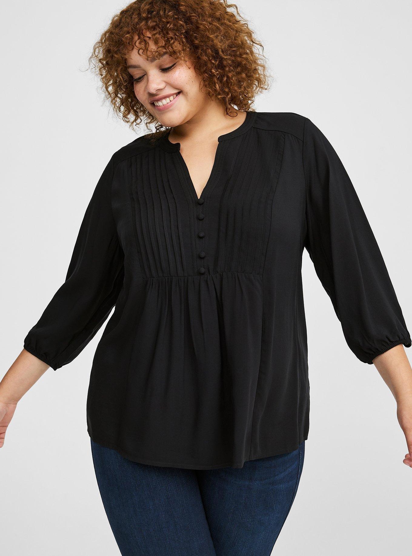 Challis Pleated V Neckline Blouse