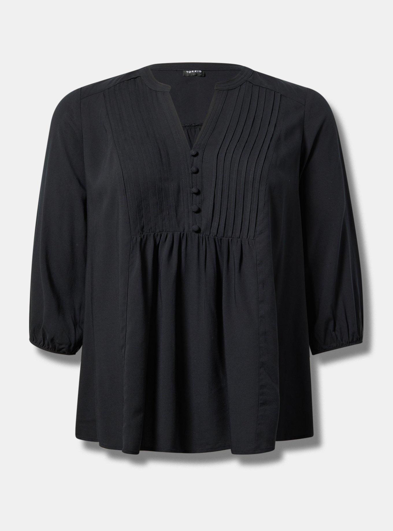 Challis Pleated V Neckline Blouse