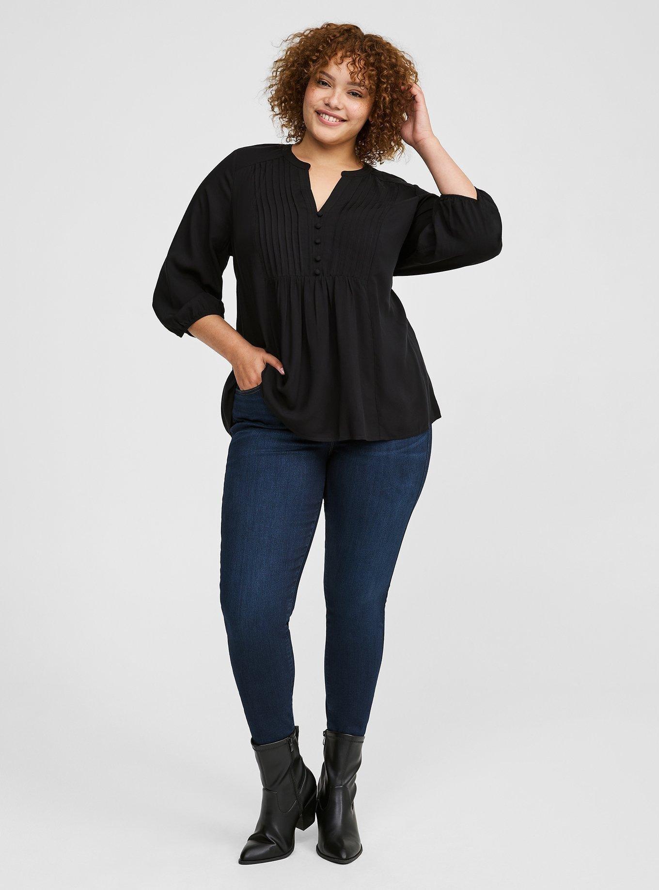 Challis Pleated V Neckline Blouse