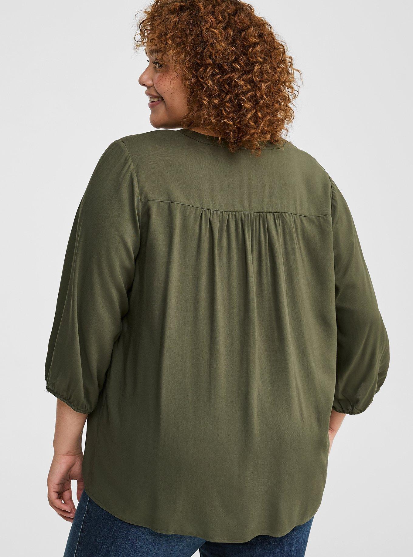 Challis Pleated V Neckline Blouse