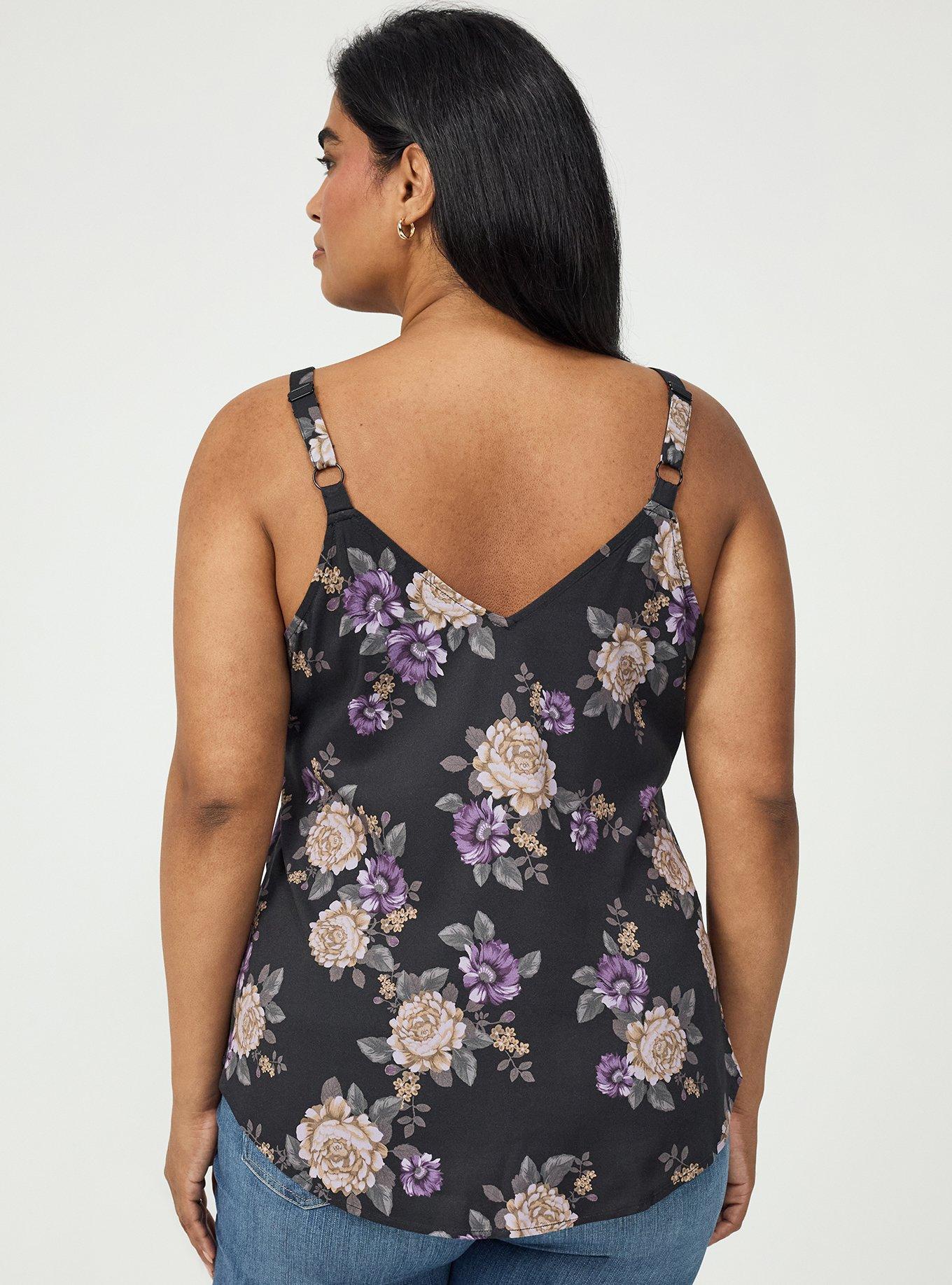 Ava Lace Trim Cami, BRENDA FLORAL BLACK, alternate