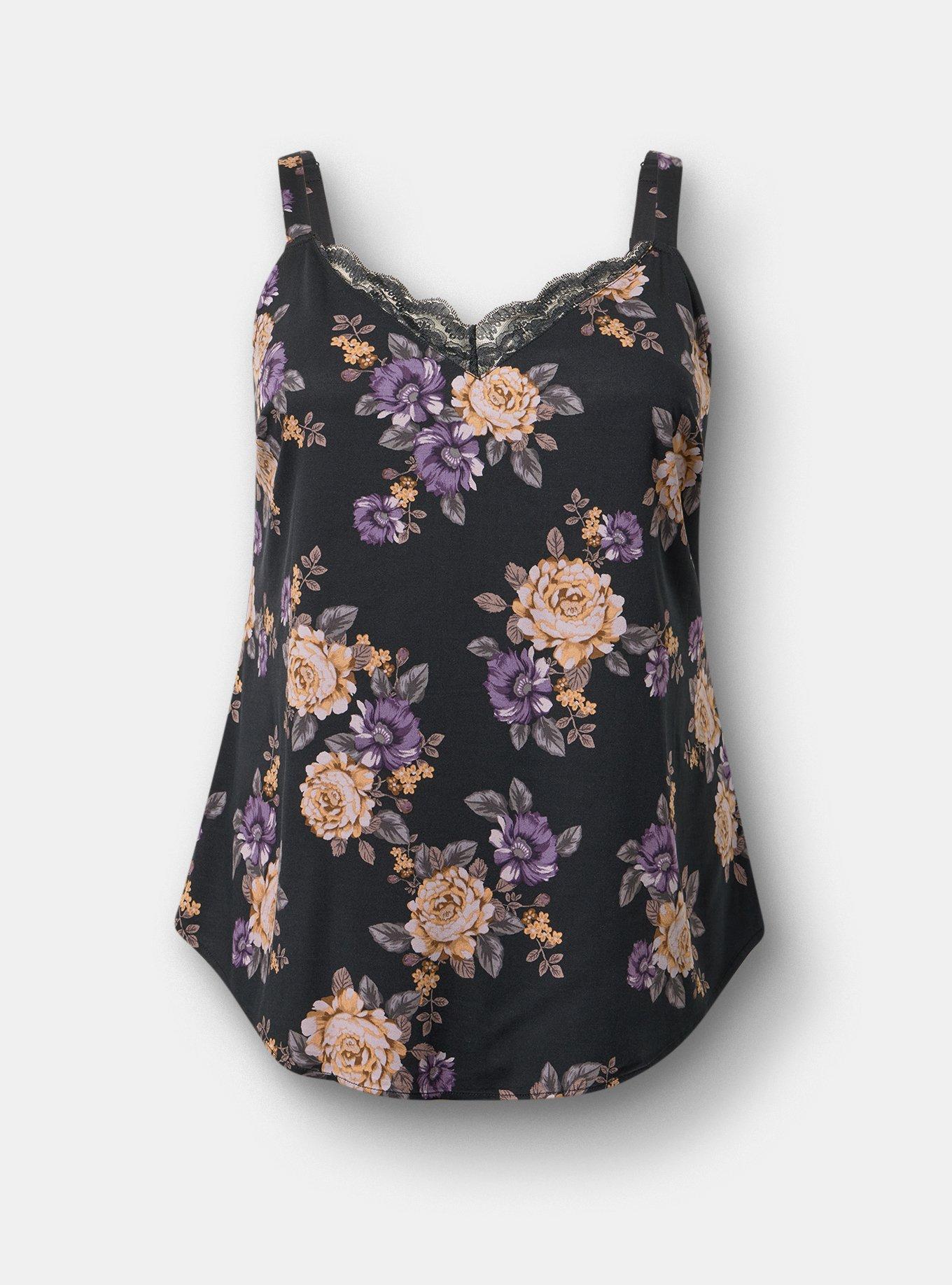 Ava Lace Trim Cami, BRENDA FLORAL BLACK, hi-res