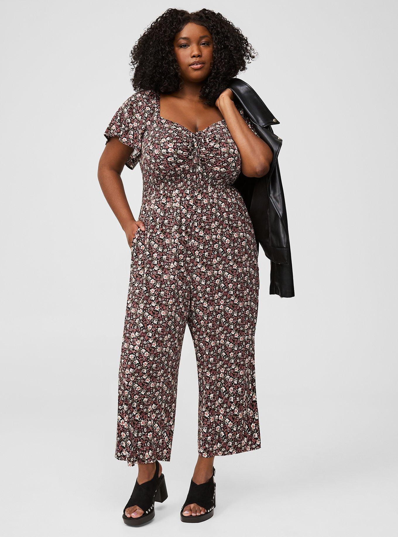 Stretch Challis Flutter Sleeve Jumpsuit