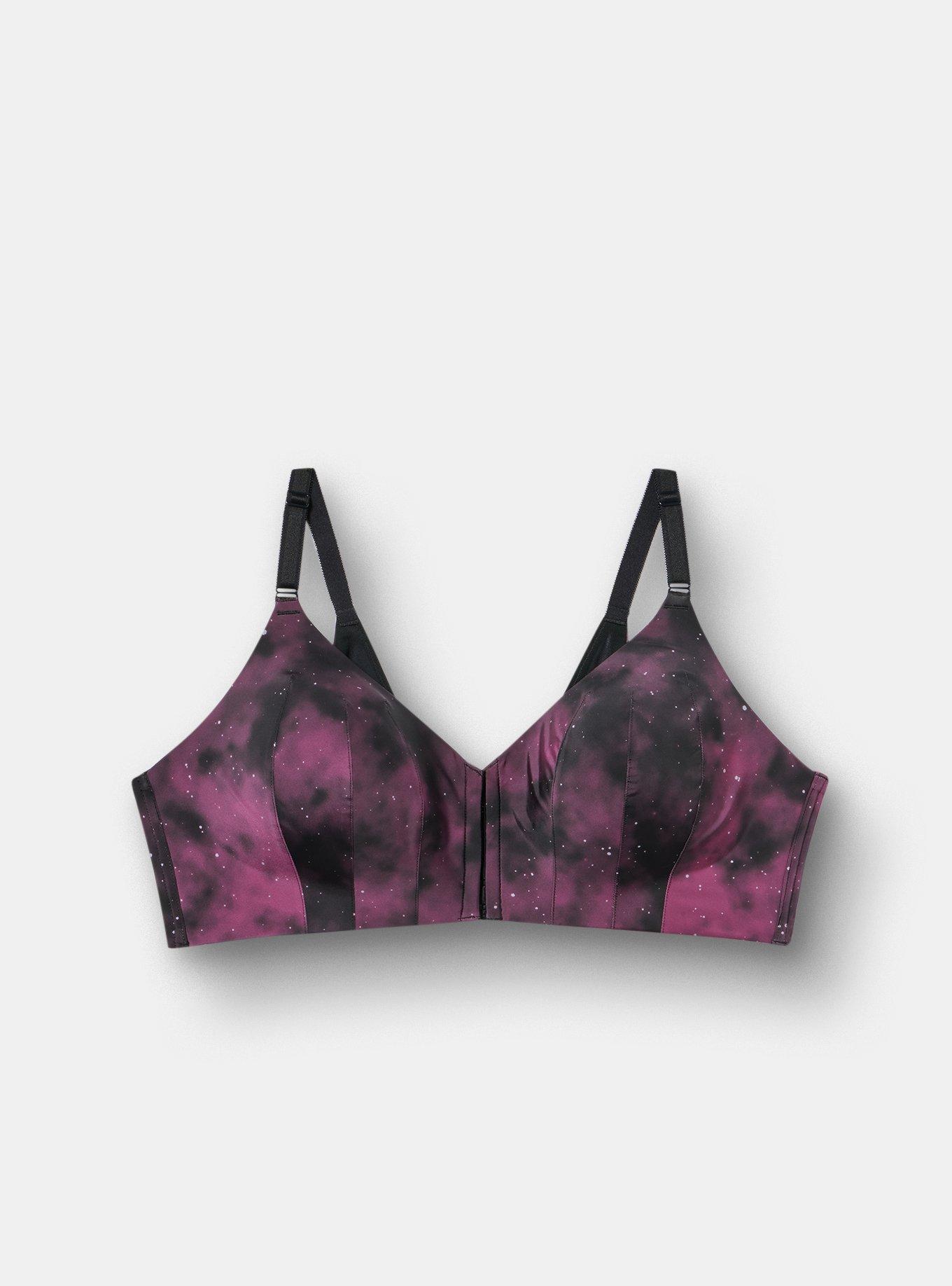 Plus Size Dream Wire Free Lightly Lined Print Front Closed Bra, SKYLAR GALAXY BURGUNDY, flat