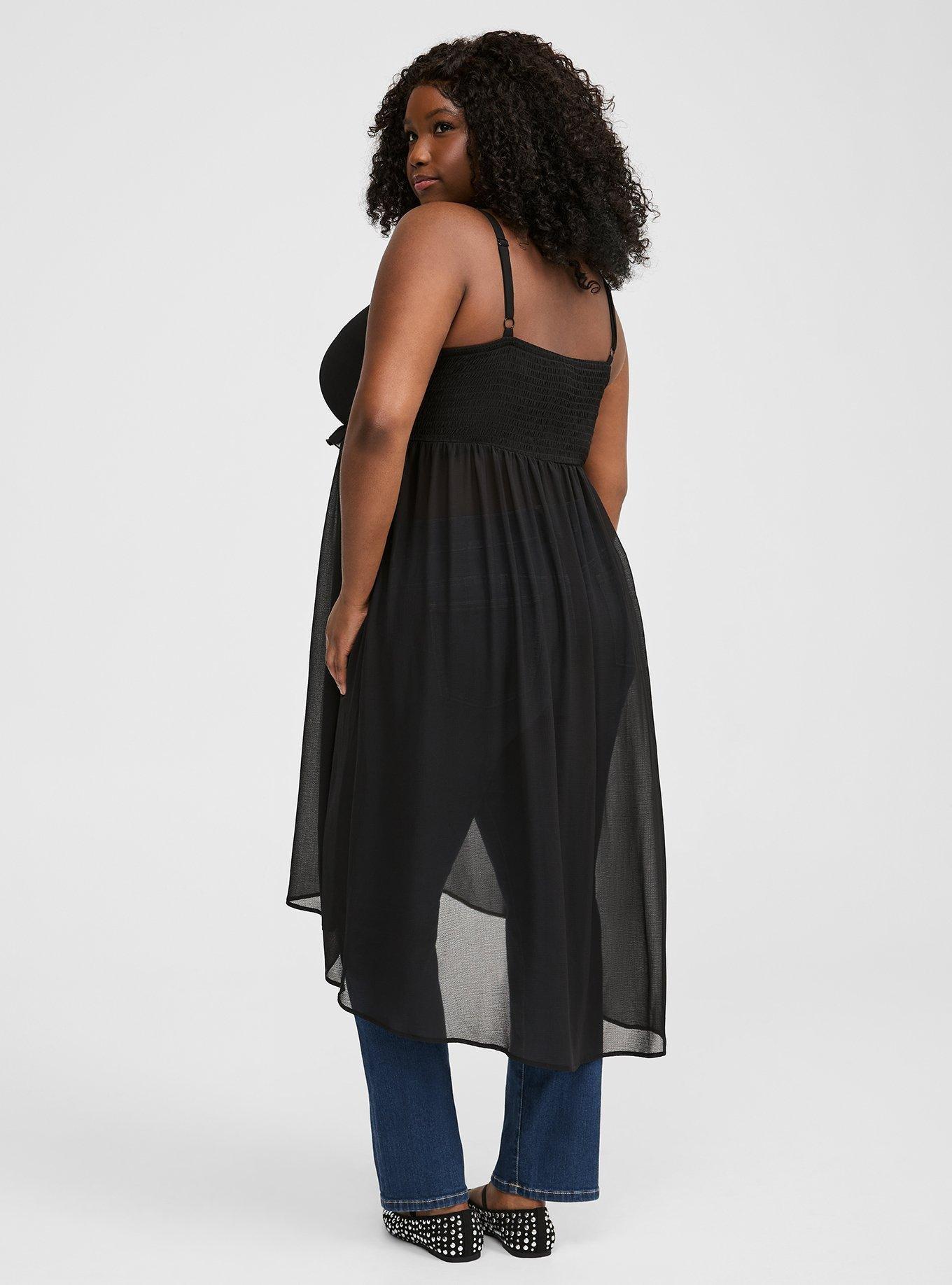 Chiffon Button Up Sleeveless Tunic, DEEP BLACK, alternate