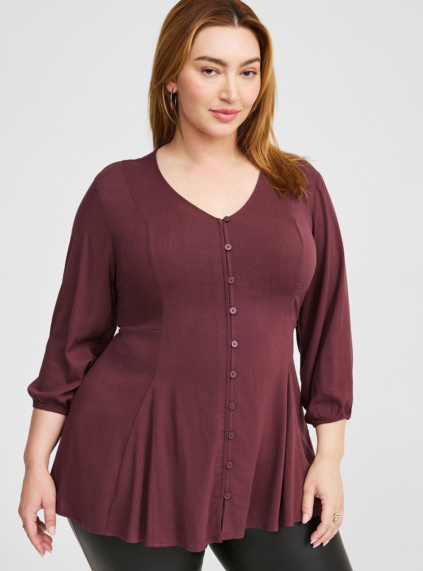 Fit and Flare Rayon Slub Button Up Top