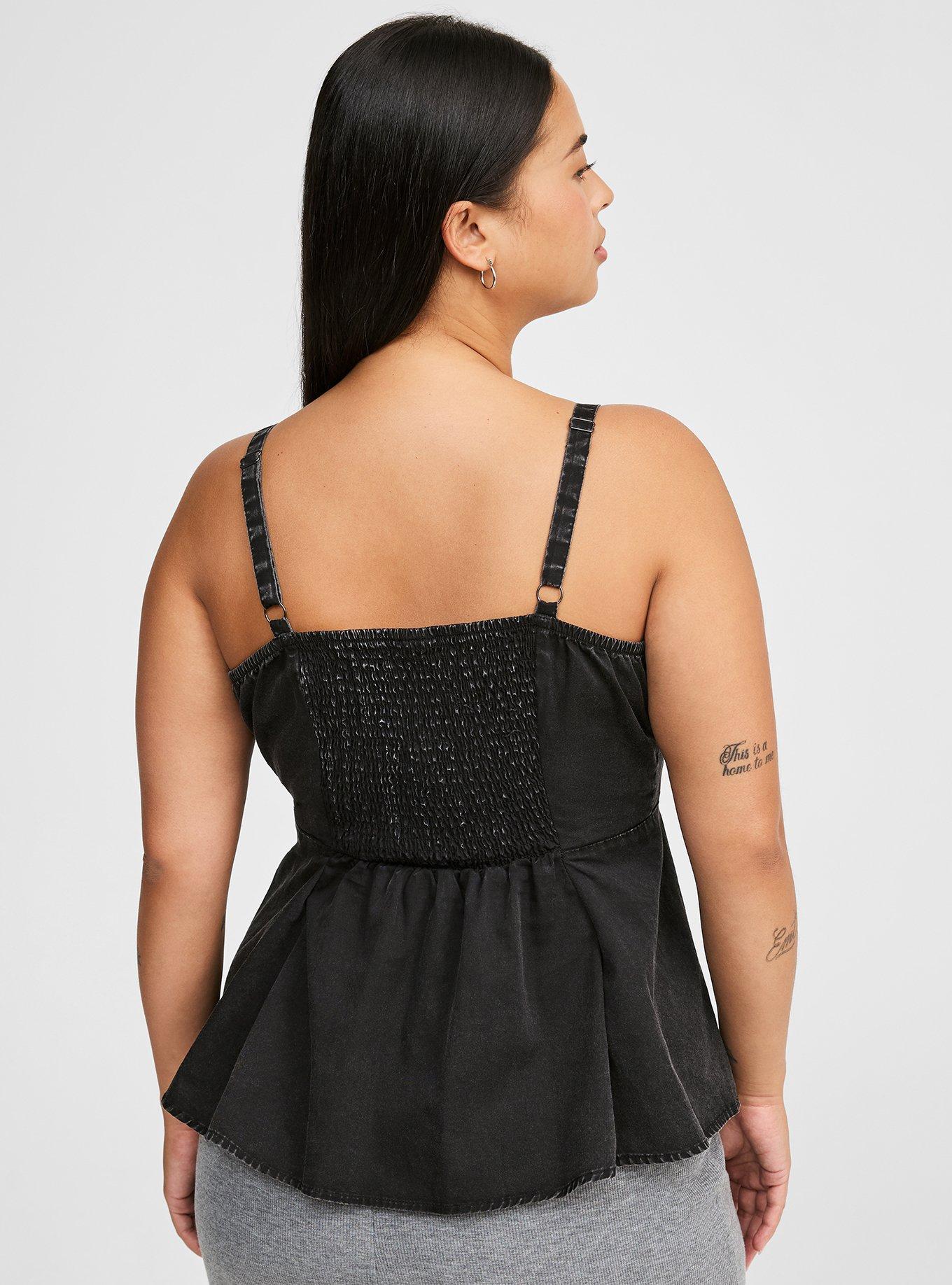 Peplum Washed Denim Cami, DEEP BLACK, alternate