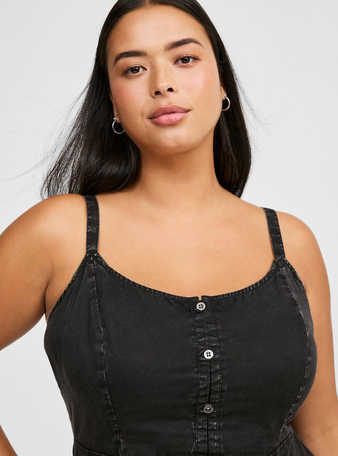 Peplum Washed Denim Cami, DEEP BLACK, alternate