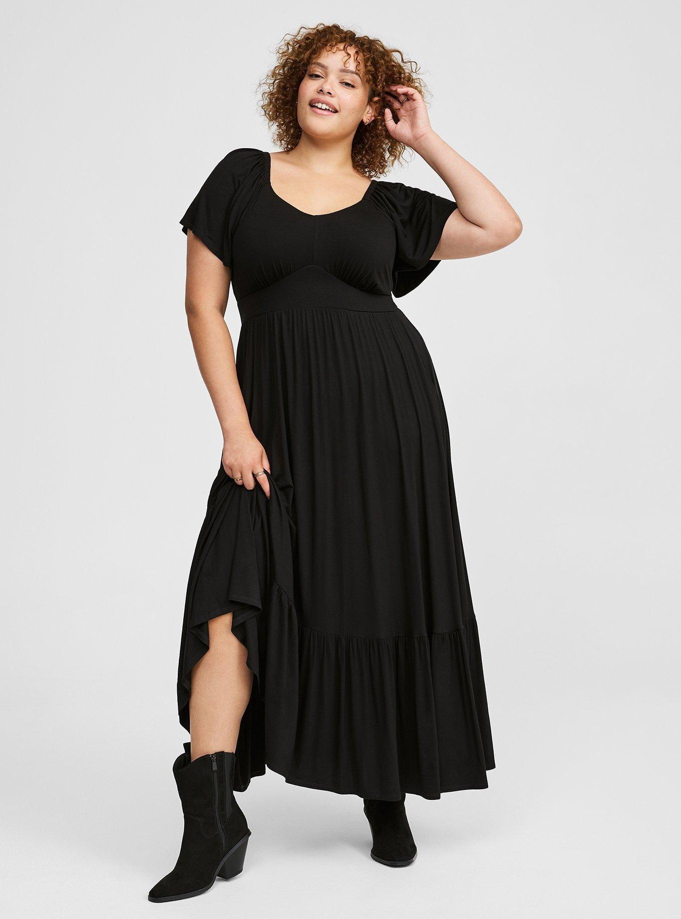 Plus Size Maxi Jersey Flutter Sleeve Tiered Dress Torrid