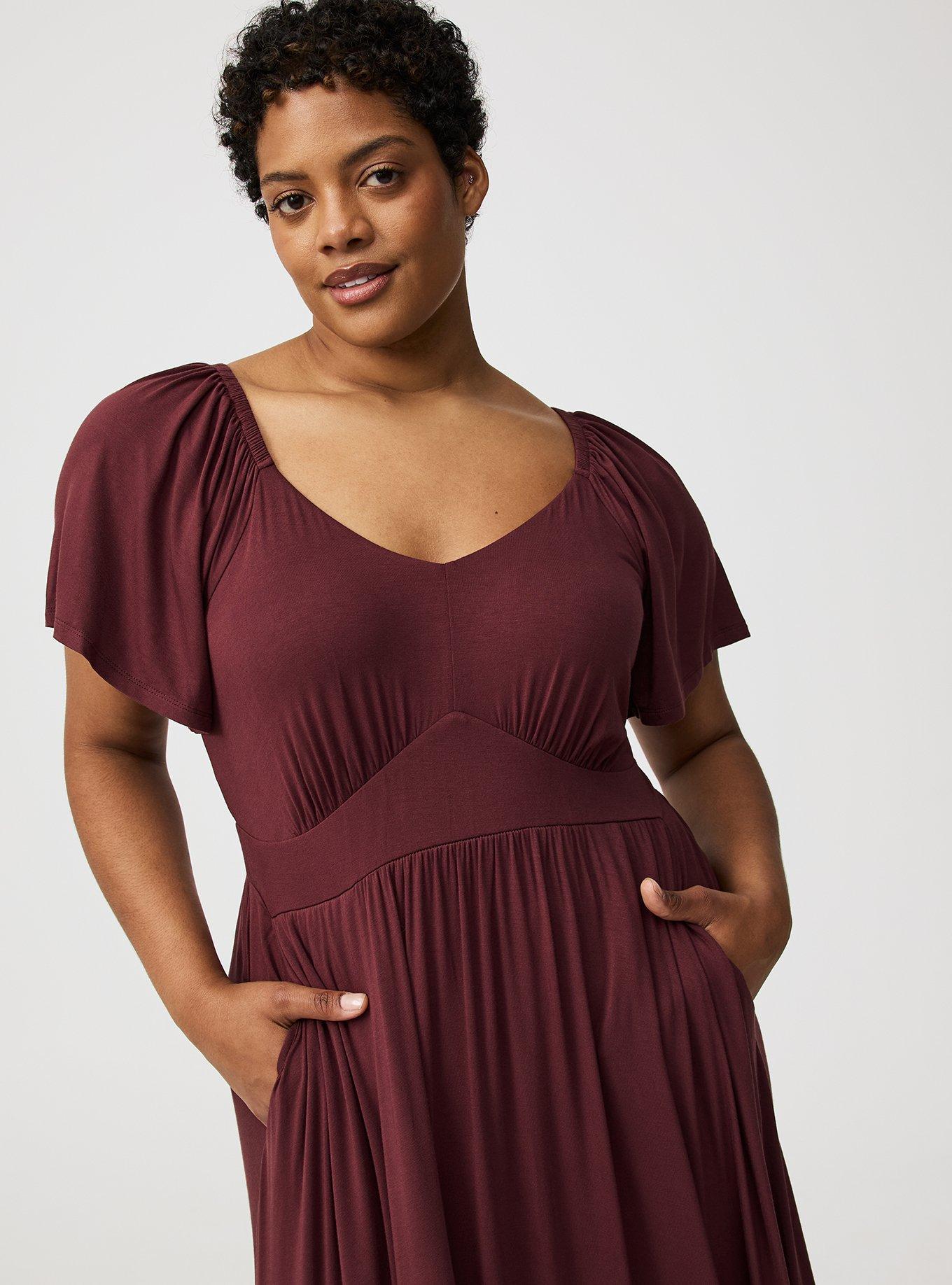 Maxi Flutter-Sleeve Tiered Dress