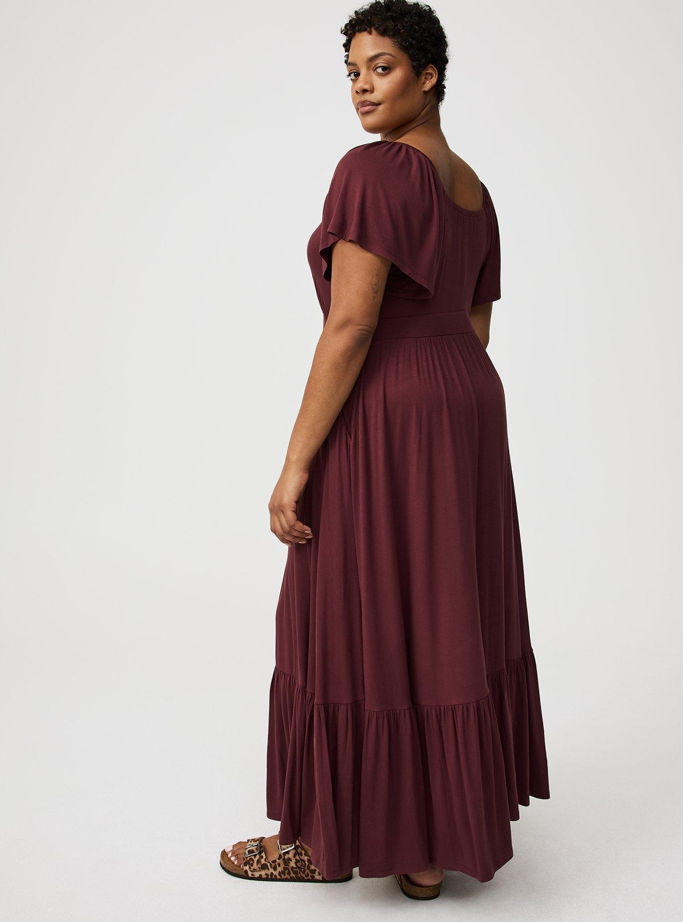 Maxi Flutter-Sleeve Tiered Dress